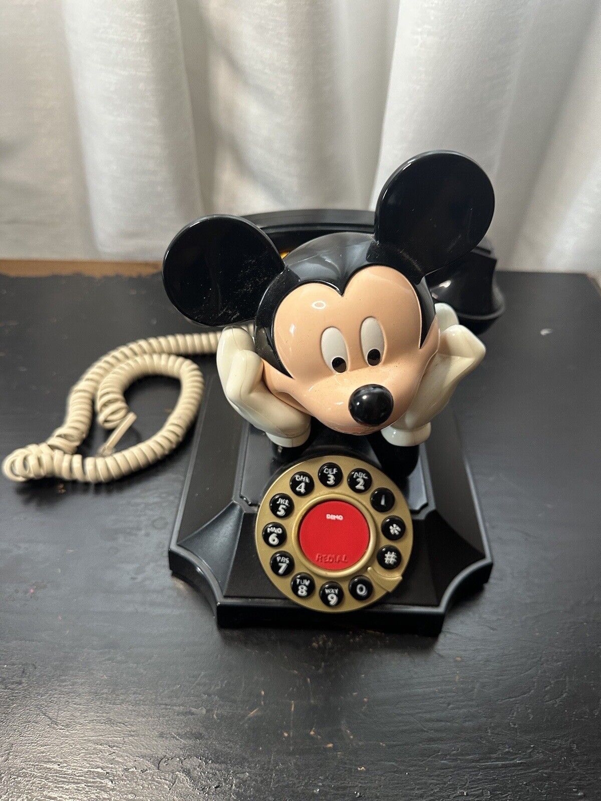 Vintage Telemania Disney Mickey Mouse Desk Phone Cord Push Button Telephone