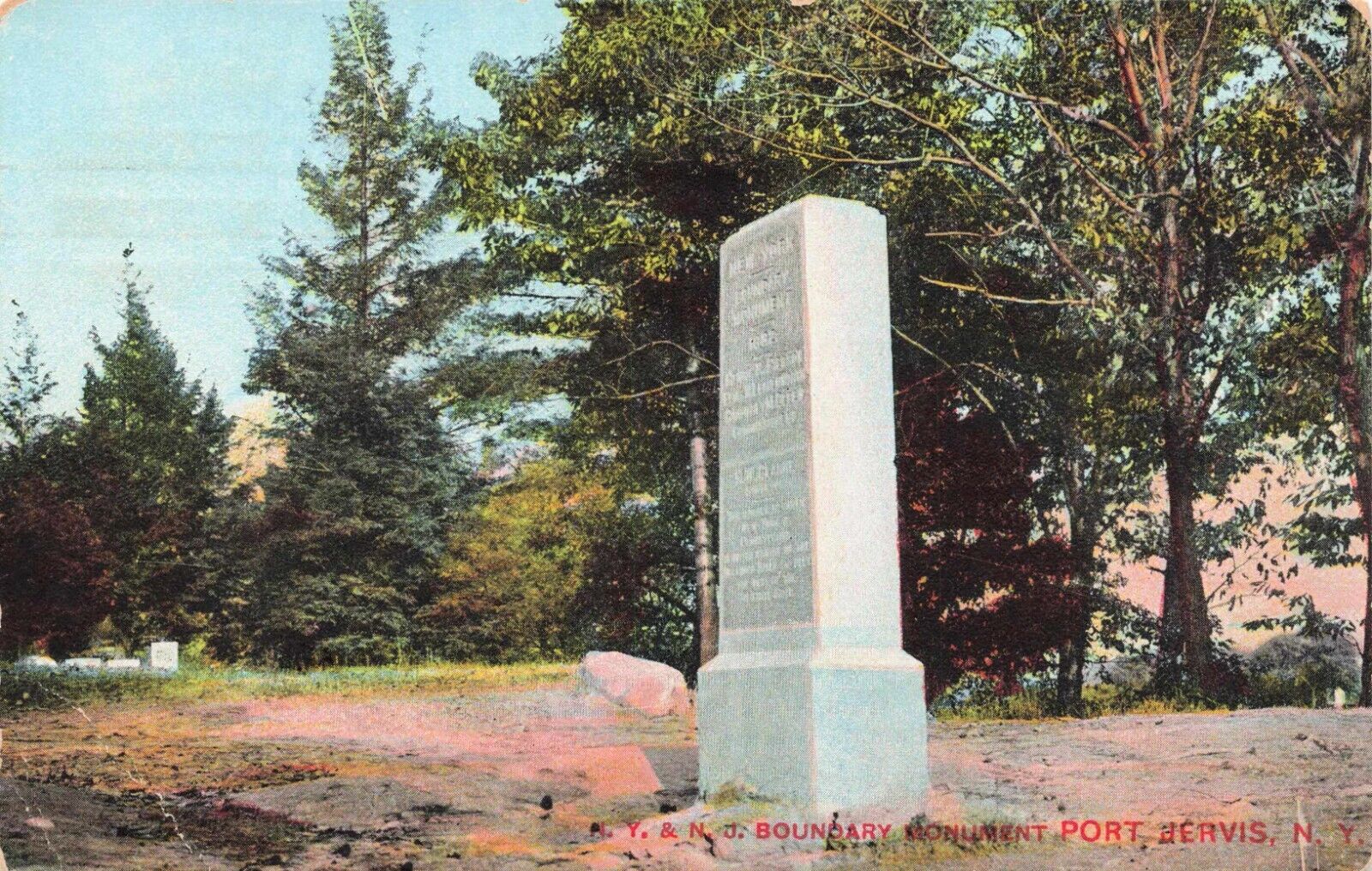 N.Y. & N.J. Boundary Monument, Port Jervis New York Vintage PC Posted 1911