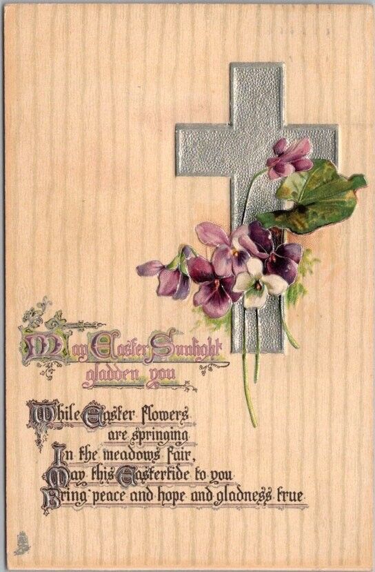 1910 Religious Embossed Postcard Silver Cross \