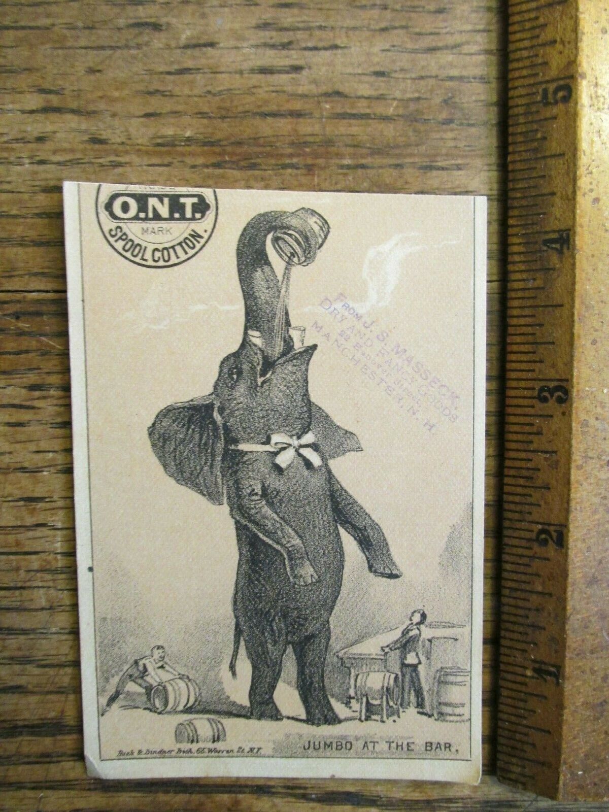 Antique Vintage Ephemera Victorian Trade Card Jumbo Elephant At the Bar Cotton