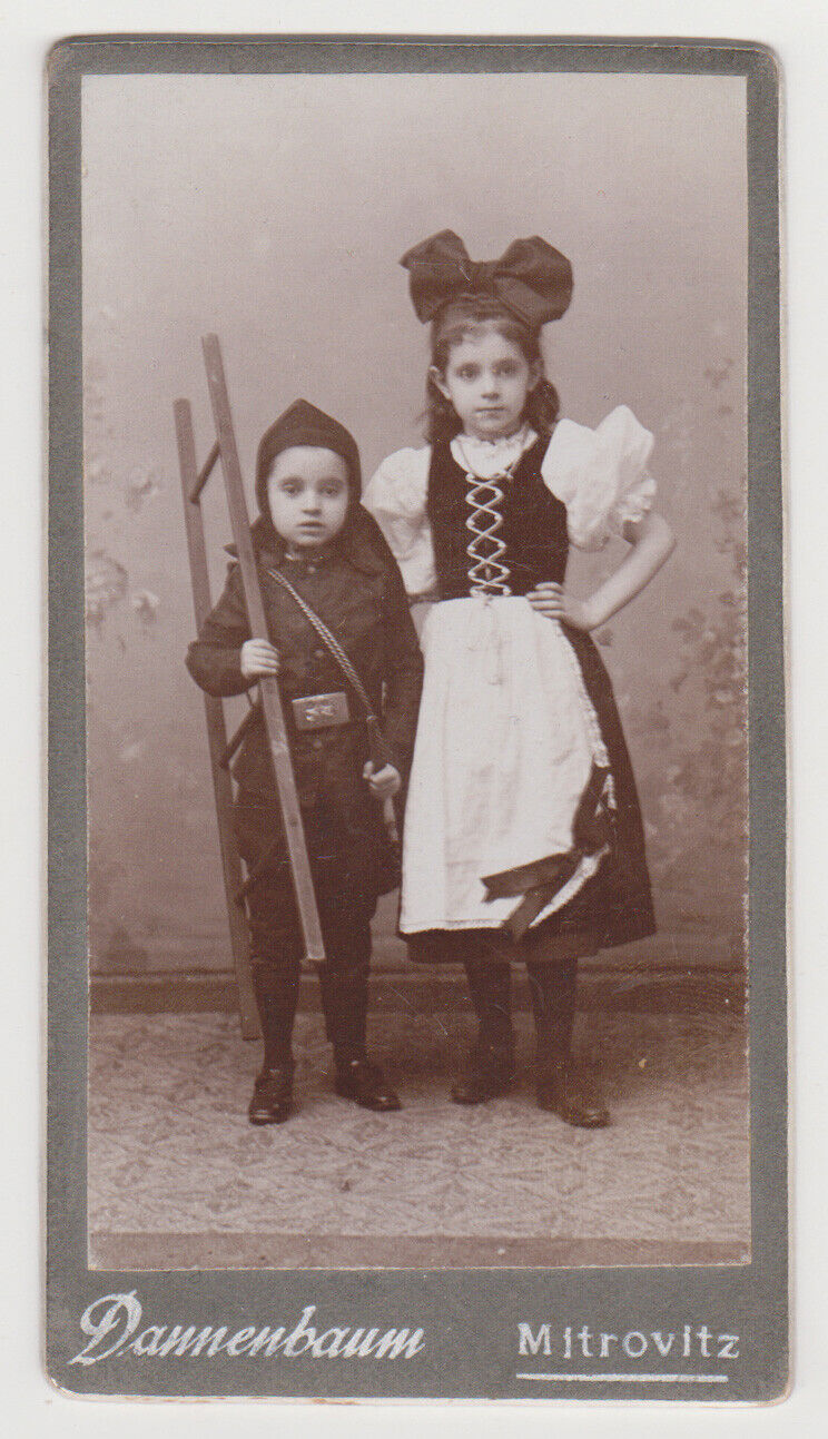 Two Cute Kids Dressed in Costumes Child Children CDV 1890s Antique Old Photo 