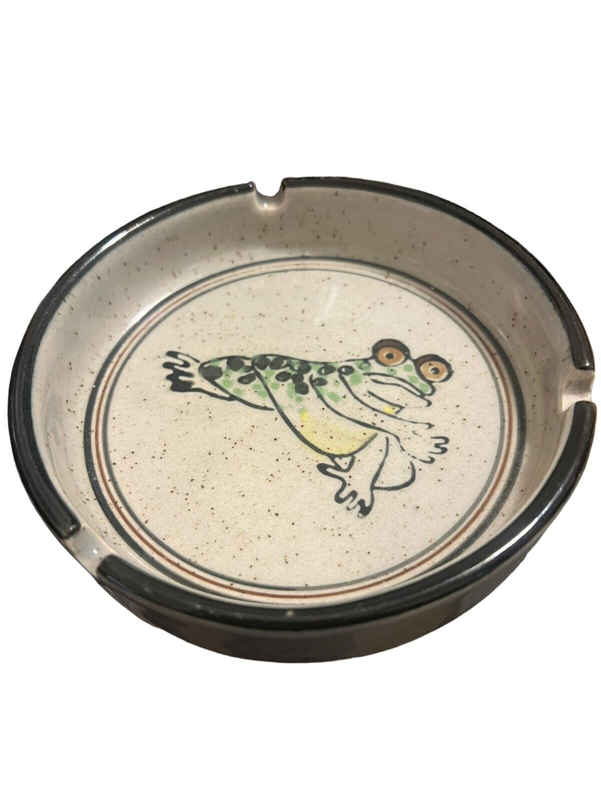 Vintage Stoneware Speckled Ashtray Toad Round Stoneware