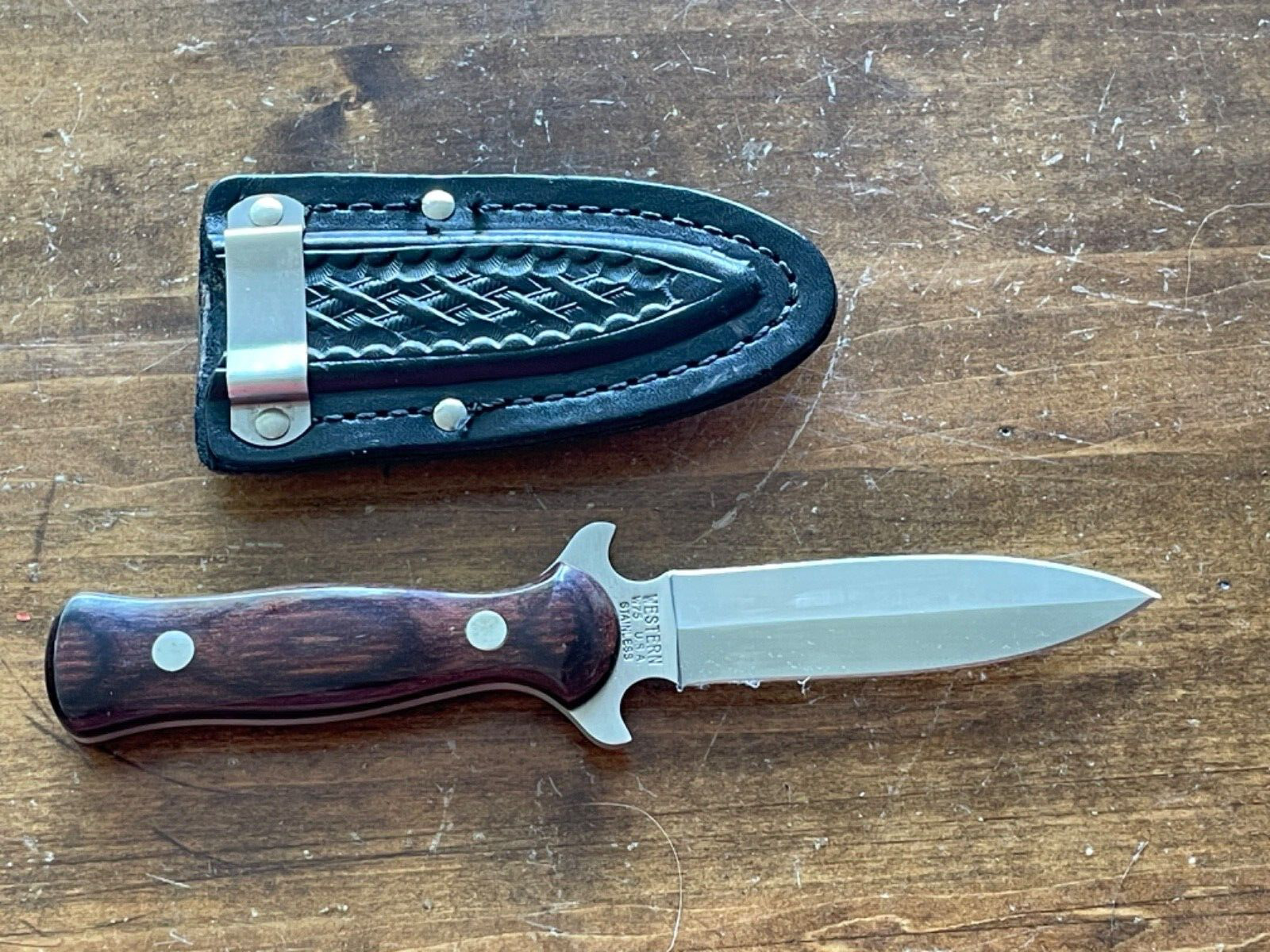 Vintage Western Cutlery W75 Fixed Blade Boot Knife Dagger w/orig sheath--1026.24