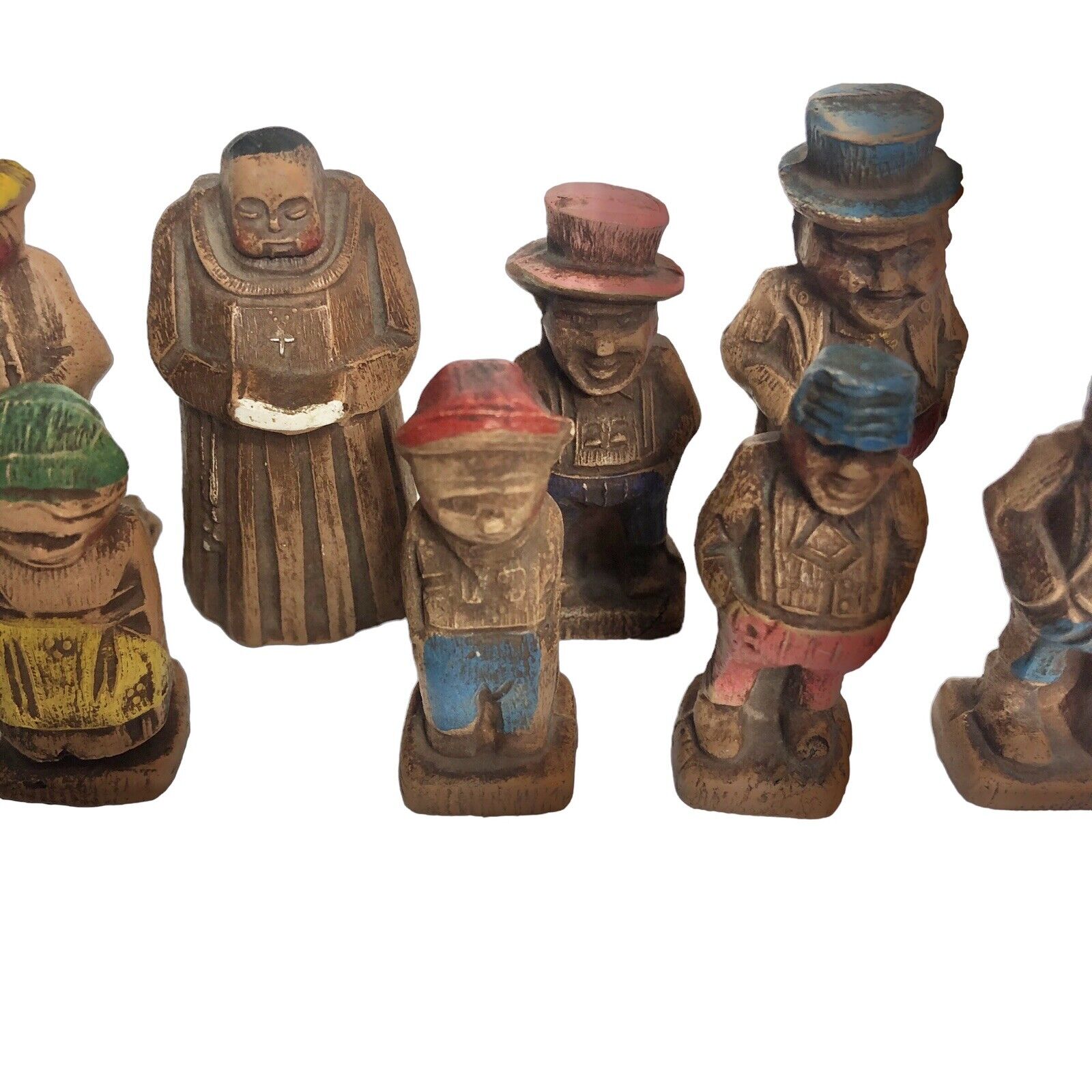 Vintage Lot 9 ￼Black Forest Miniature Figurines Carved Wood Look Resin 2” Minis