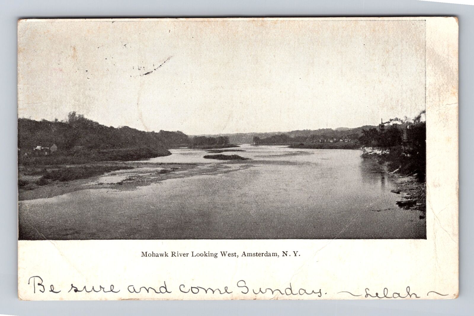 Amsterdam NY-New York, Mohawk River Looking West, Antique Vintage Postcard