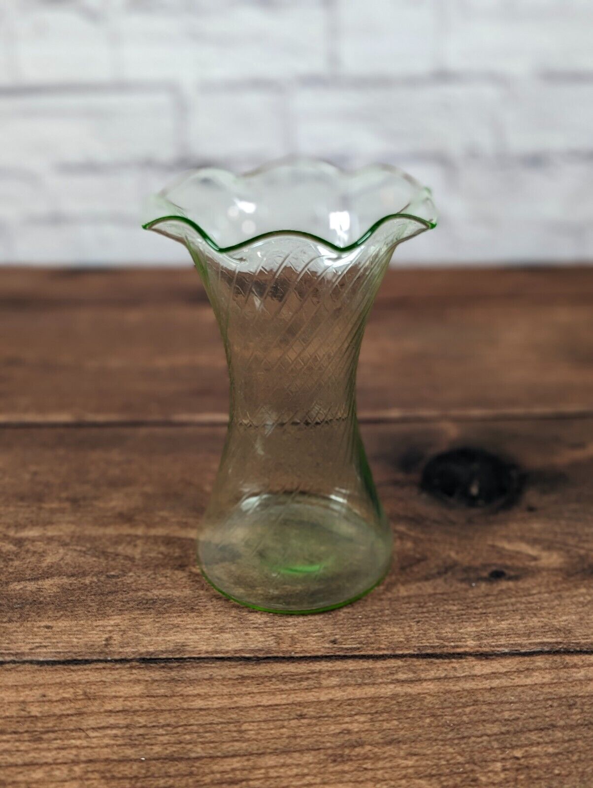 Vintage MCM Uranium Glass 8” Vase Flared Edge