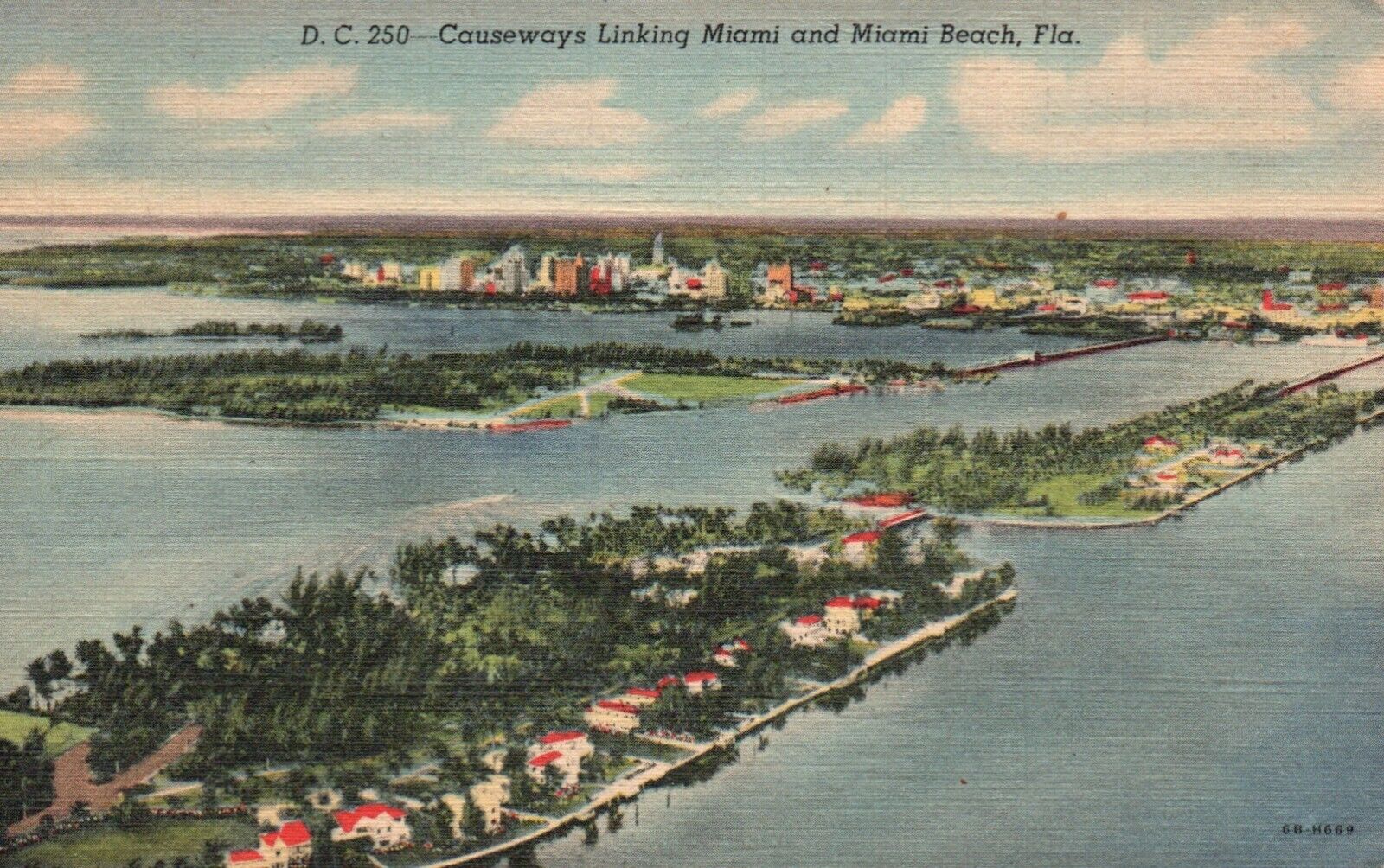 Postcard FL Causeways Linking Miami & Miami Beach 1947 Linen Vintage PC f5160