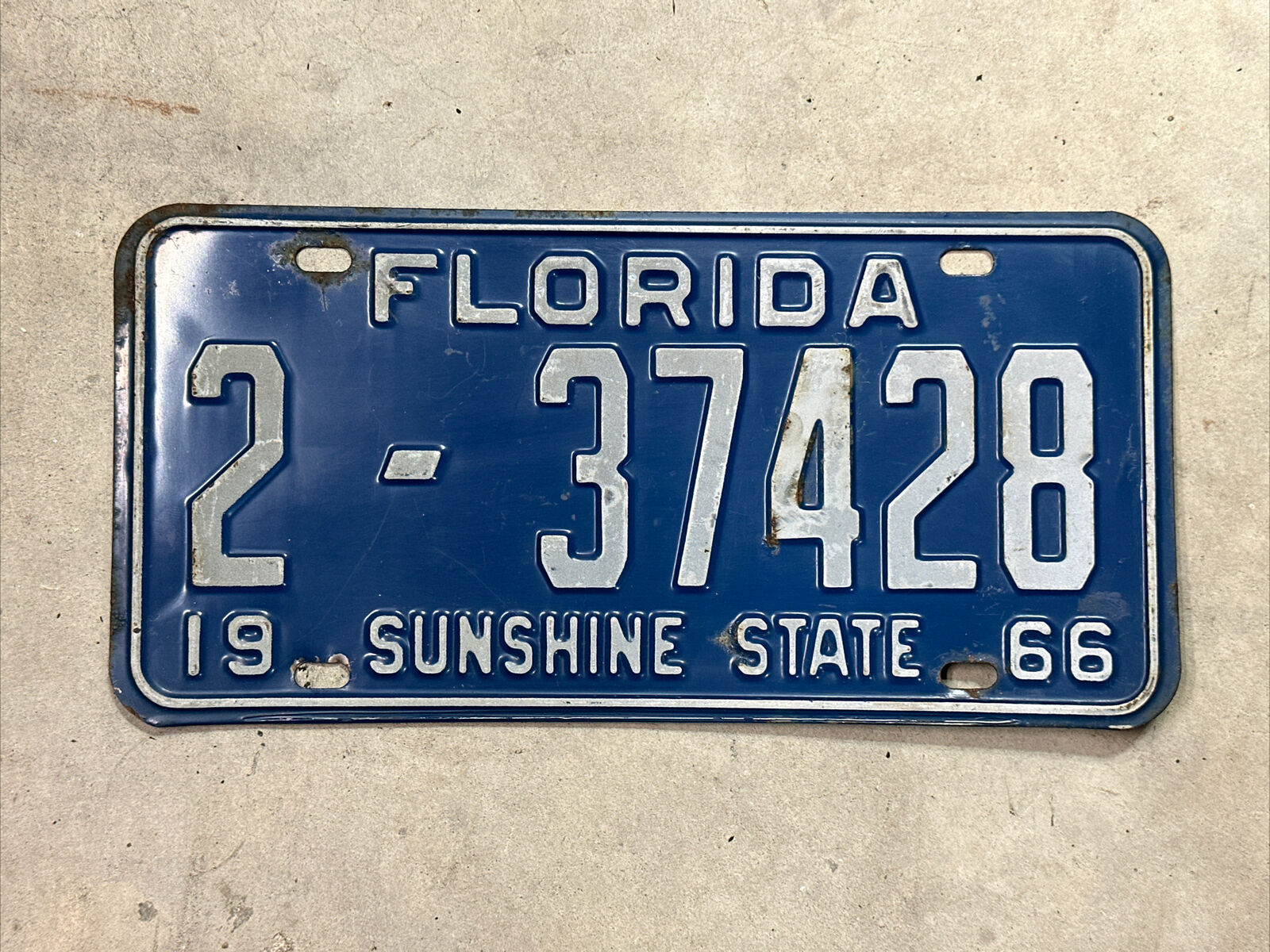 Vintage 1966 Florida License Plate #2-37428 Good Condition