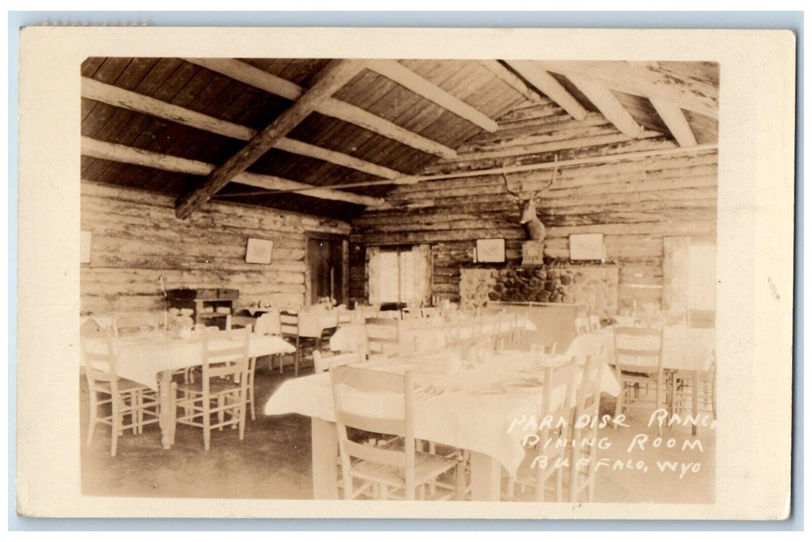 Buffalo Wyoming WY Postcard RPPC Photo Paradise Ranch Dining Room 1936 Vintage