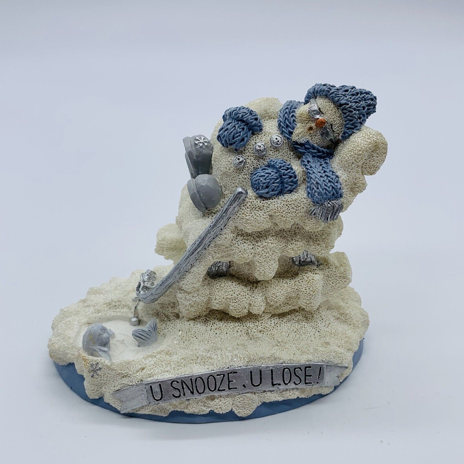 The Encore Group Snowbuddies Snowman “U Snooze U Loose” Figurine 3”T 4.5”W