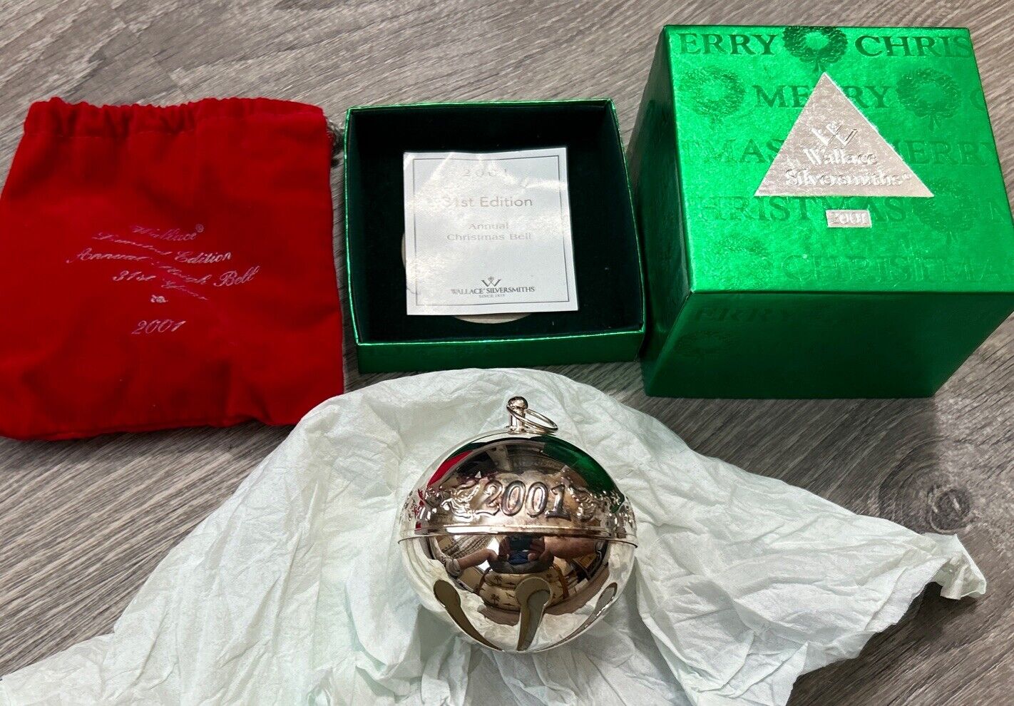 Wallace 2001 Silver Plated Sleigh Bell Ornament Limited Edition Christmas 