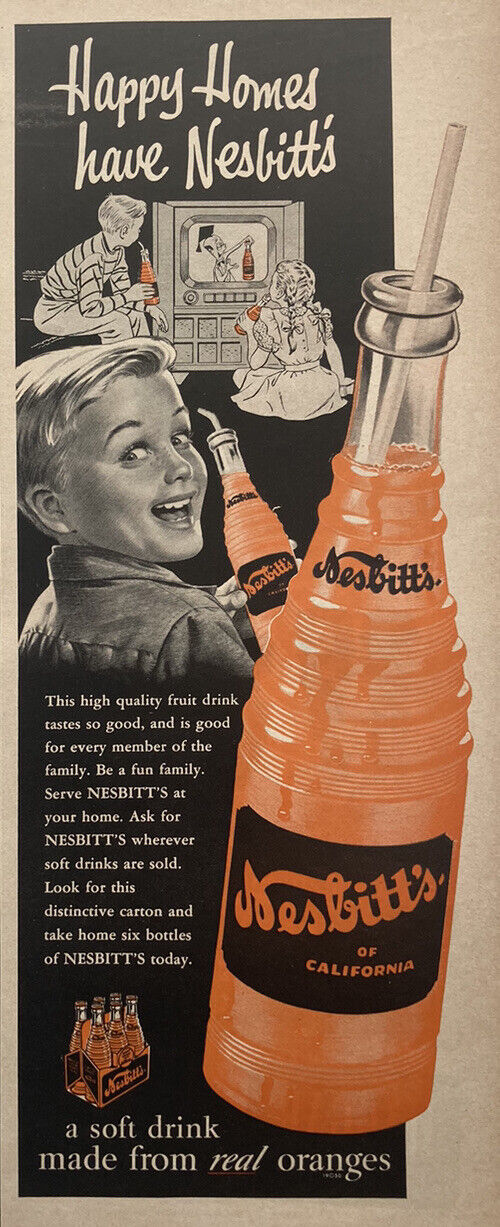 Vintage 1954 Nesbitt\'s Print Ad: Happy Homes Love It, Made From Real Oranges