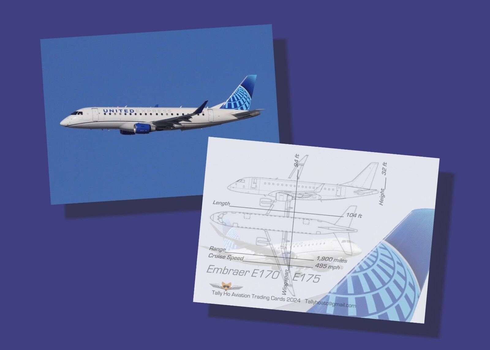 United Express Embraer 170 175 - Set of 25 - Airplane Trading Card 