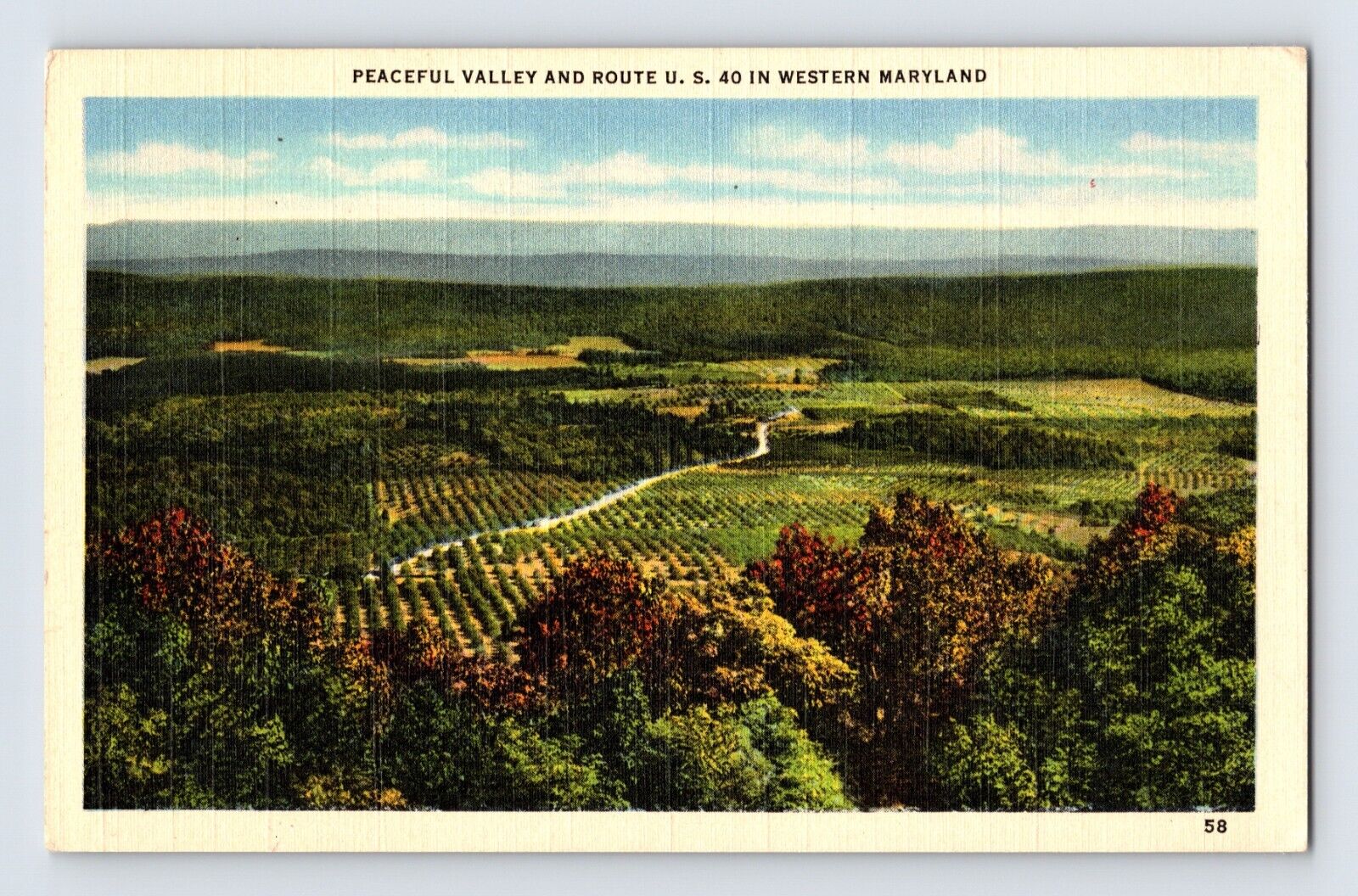 Postcard Maryland MD Peaceful Valley Route 40 Aerial 1943 Posted Linen
