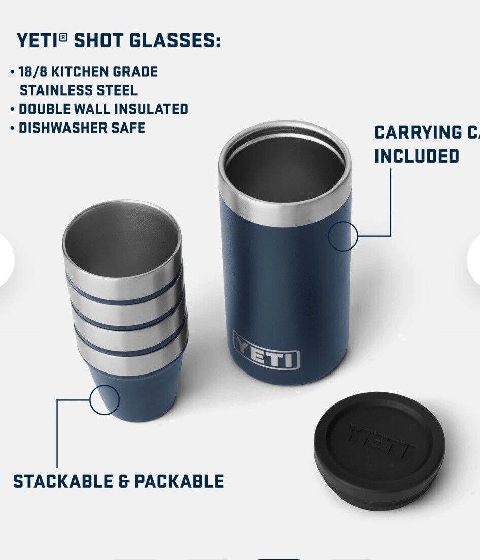 RARE SOLD OUT YETI SHOT GLASSES LIMITED EDITION BLUE STEEL STACKING FATHERS DAY