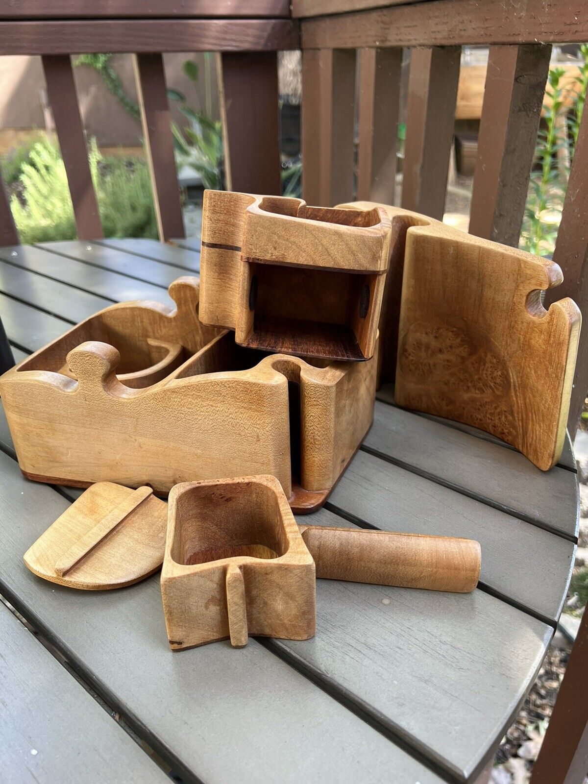 Vintage Artisan Wood Maple & Koca Puzzle Treasure Box 5 Pieces