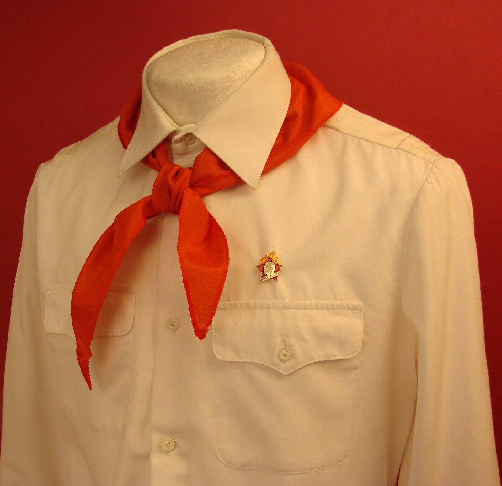 Soviet PIONEER RED TIE scarf + PIN Badge Young Communist пионерский галстук ORIG
