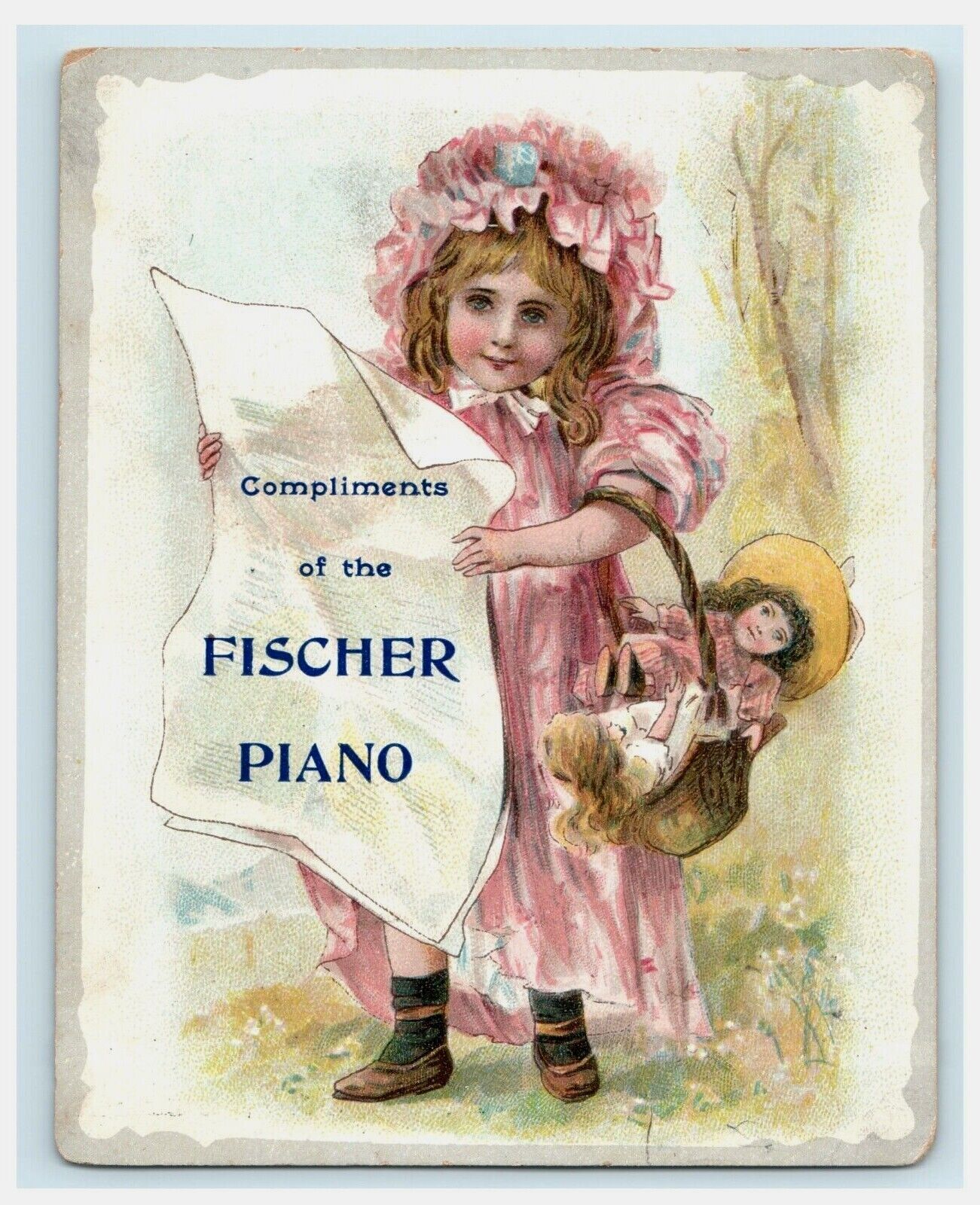 Fischer Piano Cute Girl Pink Dress Dolls WM Wander & Sons Hartford CT Large 