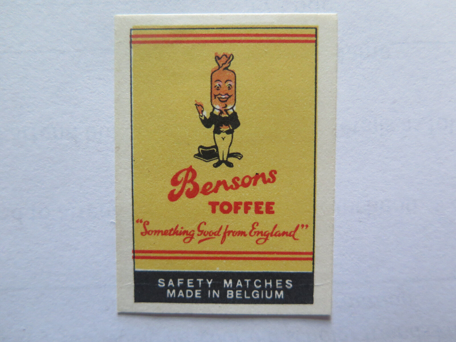 BENSONS TOFFEE MATCHES MATCH BOX LABEL c1950s NORMAL SIZE MADE in BELGIUM