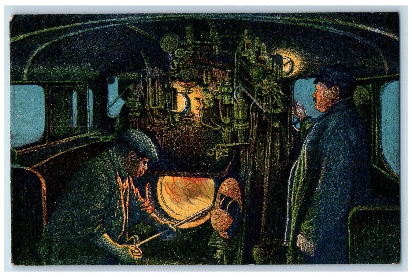 c1910\'s Balkan Suit Locomotive Interior Prague Czech Unposted Antique Postcard