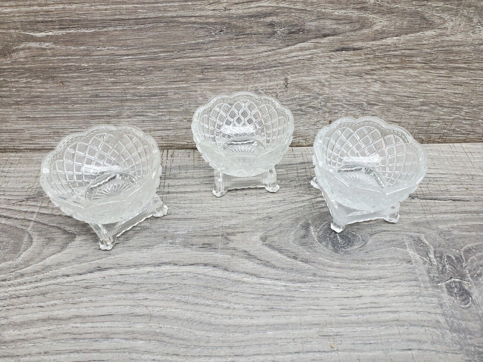 3 Large Vtg Footed Salt Dishes Clear Glass