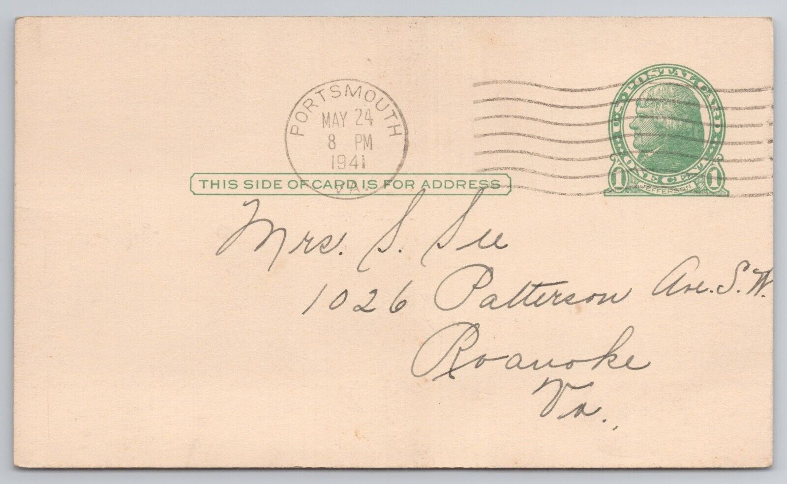 Postcard - Thomas Jefferson - One Cent U.S. Postal Card