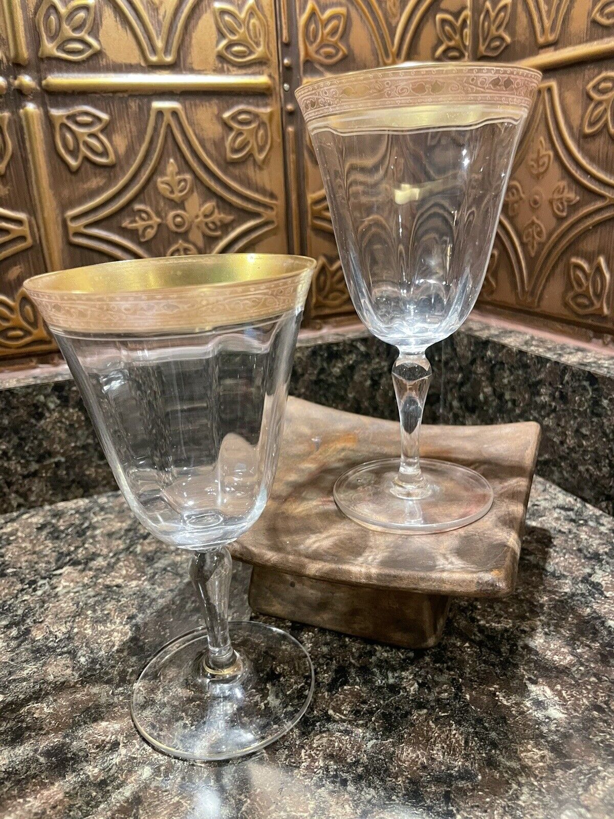 Vintage Tiffin Franciscan Minton Gilt Rim Wine Glasses Used Set of 2