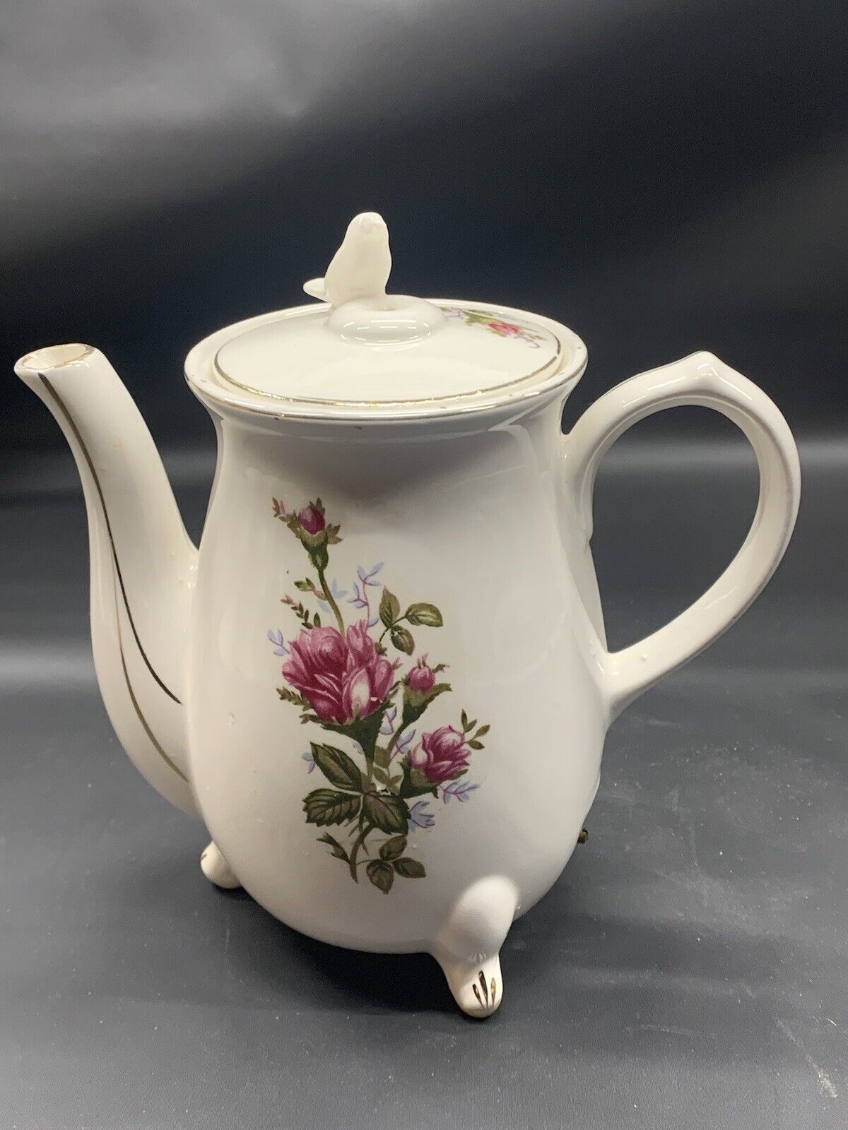 Vtg Holmar Pink Floral Gold Electric Tea Coffee Pot Bird HandleJapan Untested