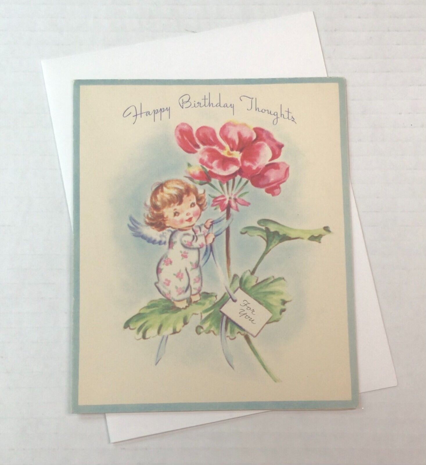 Vintage Unused MCM Happy Birthday Thoughts Card Flower Baby Girl 937A