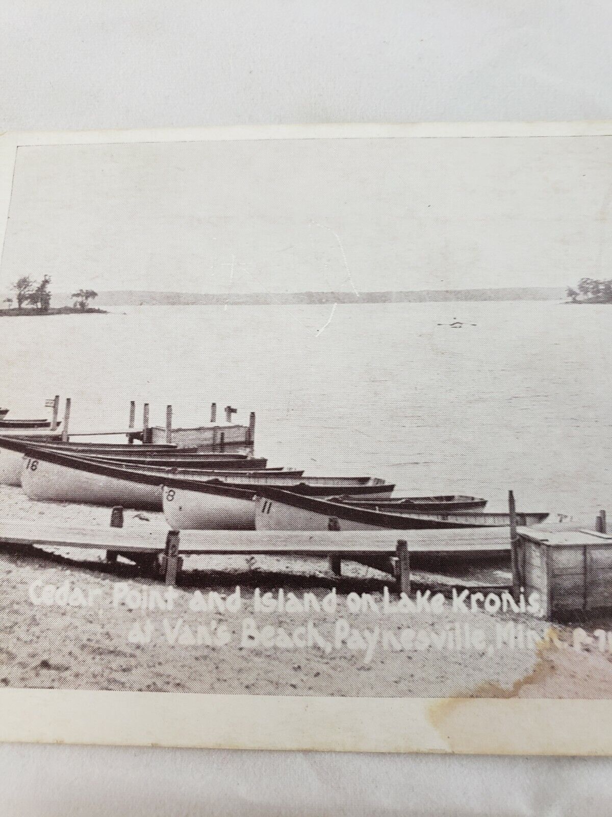 C 1920 Cedar Point & Island Lake Kronis Boats Vans Beach Paynesville MN Postcard