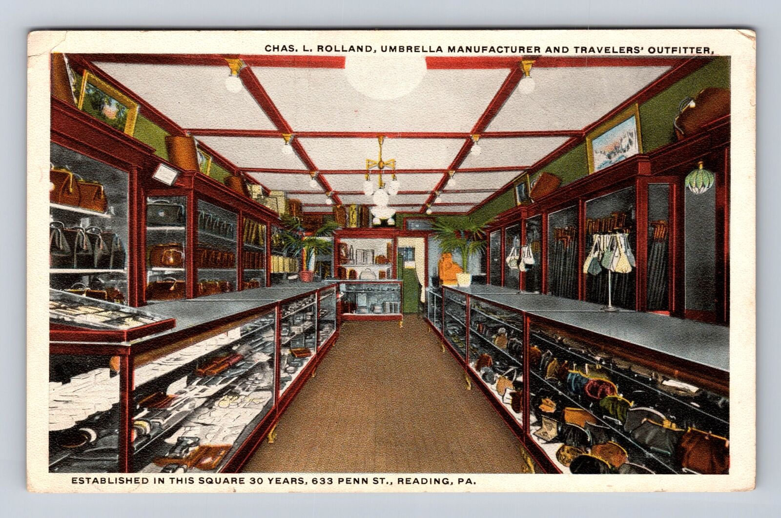 Reading PA-Pennsylvania, Umbrella & Travelers' Outfitter Store, Vintage Postcard