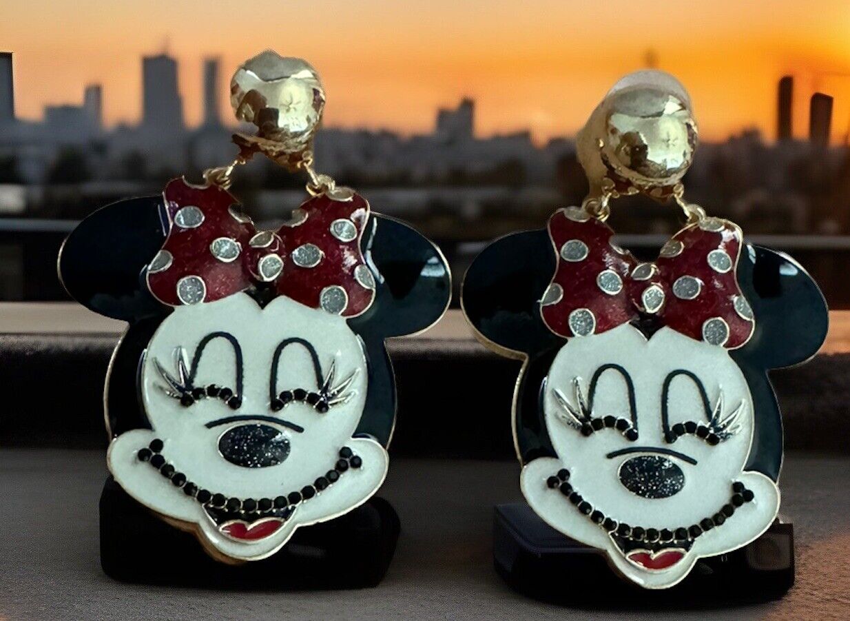 Disney x Baublebar Minnie Mouse Gold Stud Drop Statement Earrings- Gently Used