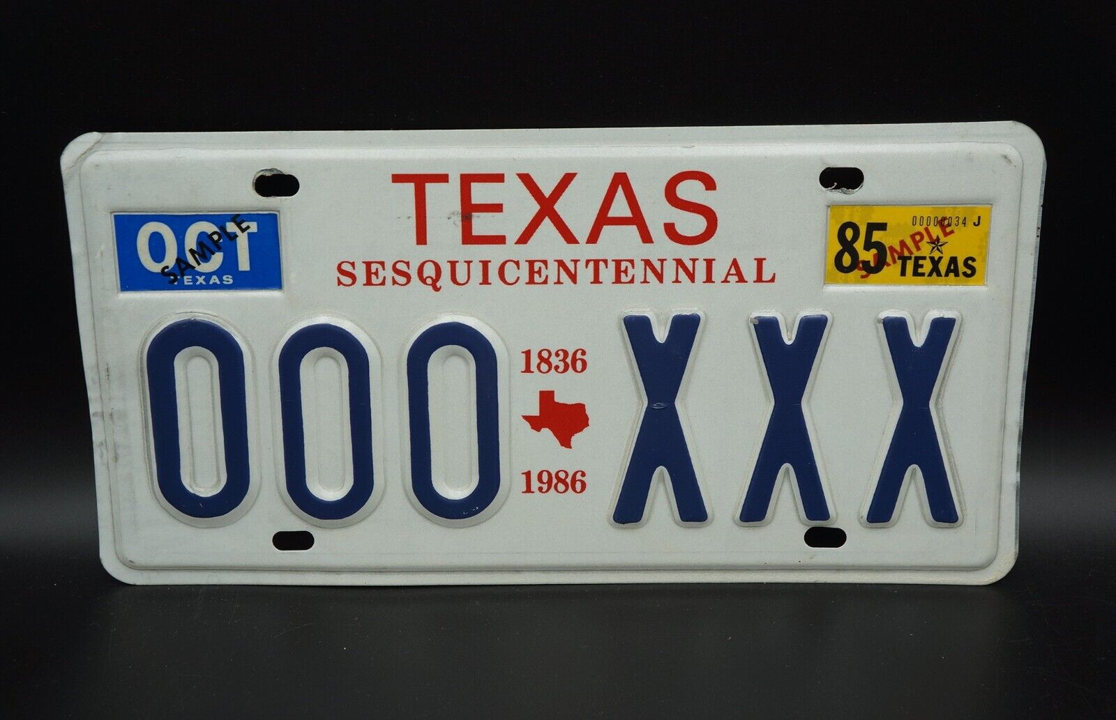 1985 Texas SAMPLE License Plate # 000 - XXX