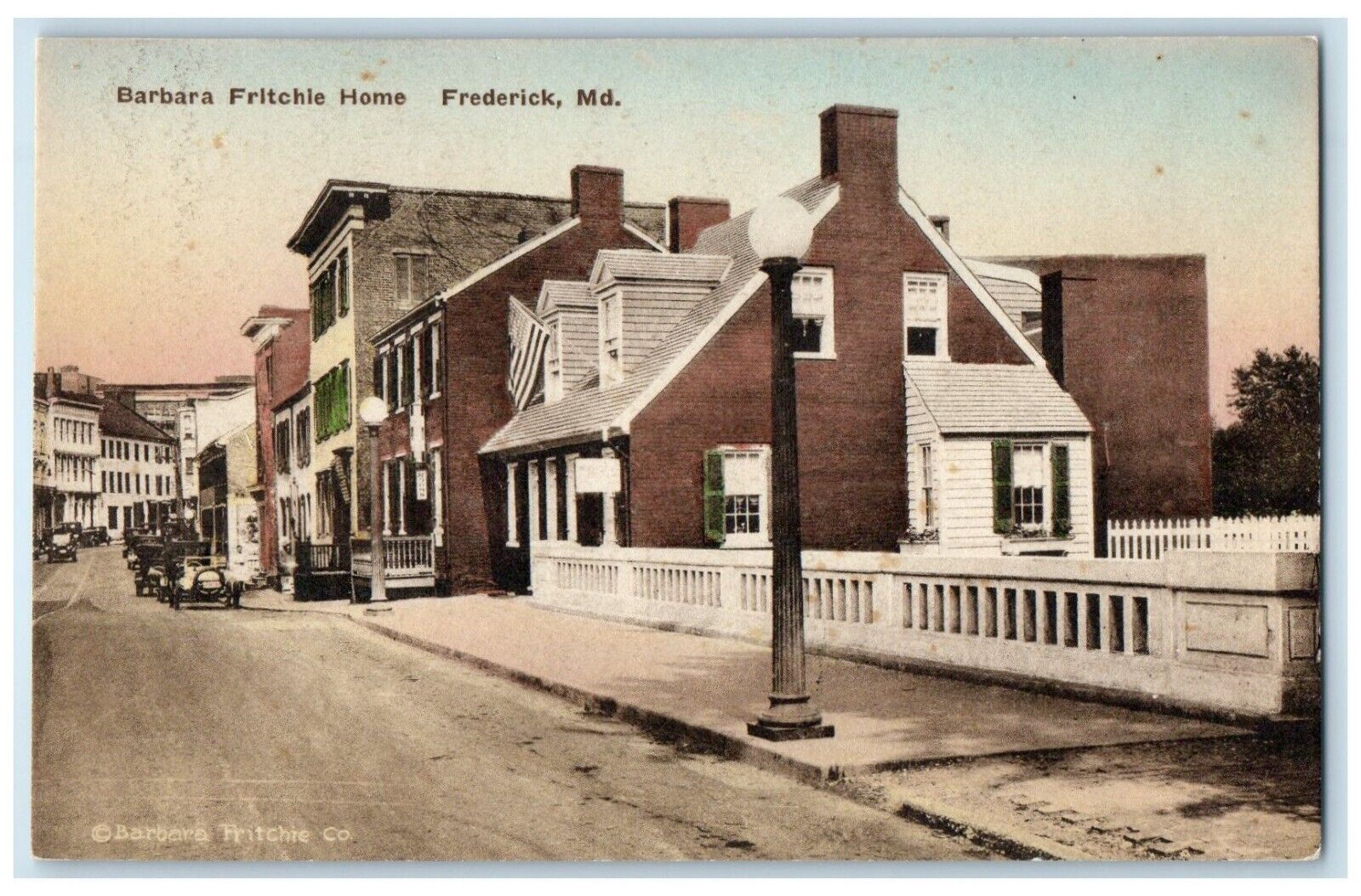 c1910\'s Barbara Fritchie Home Cars Frederick Maryland MD Handcolored Postcard