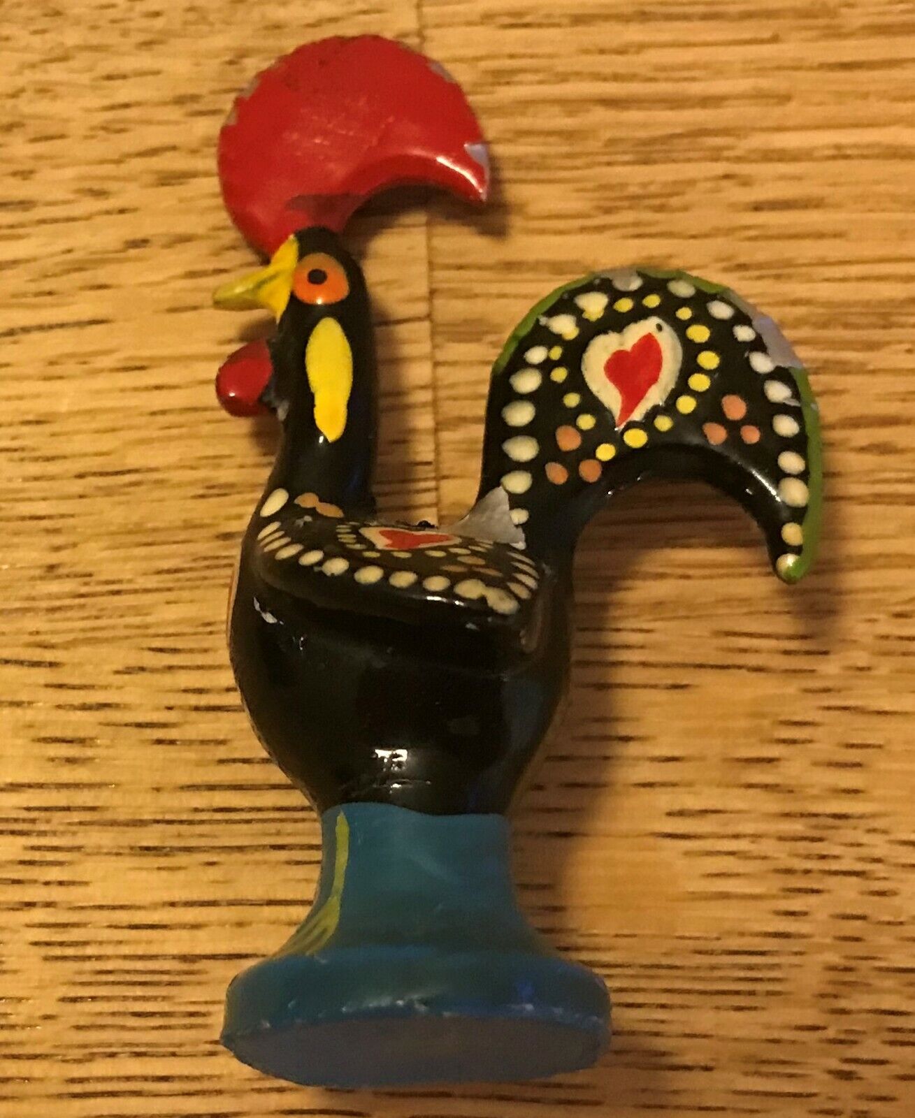 Portuguese - Hand Painted Enameled Metal - Barcelos Rooster Figurine 2-1/2\
