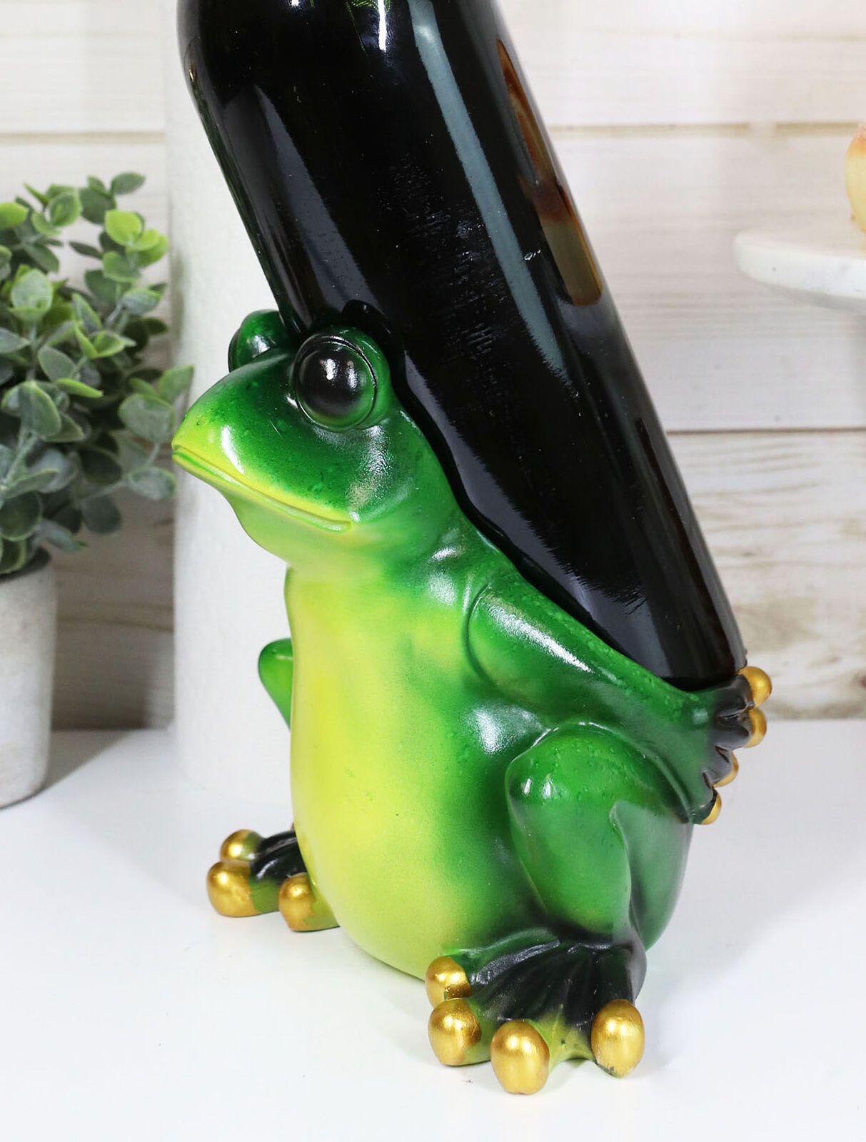 Ebros Rainforest Green Frog Grog Toad Piggybacking Wine Holder Caddy Figurine