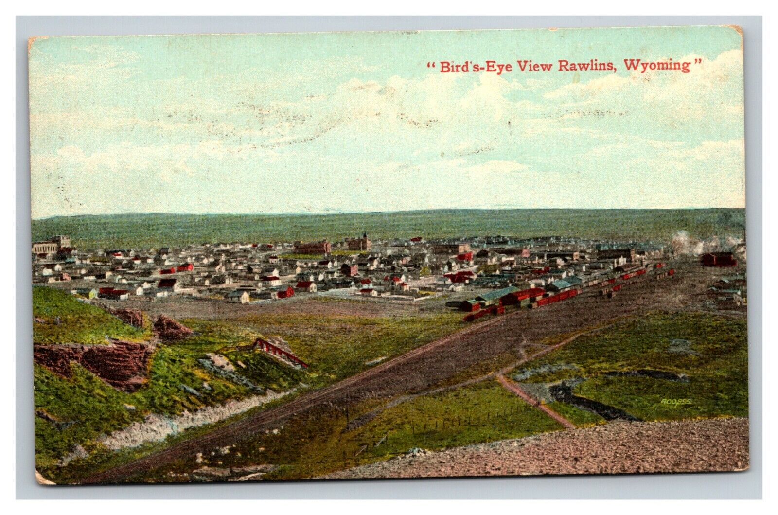 Vintage 1908 Postcard Aerial View of Downtown Rawlins Wyoming