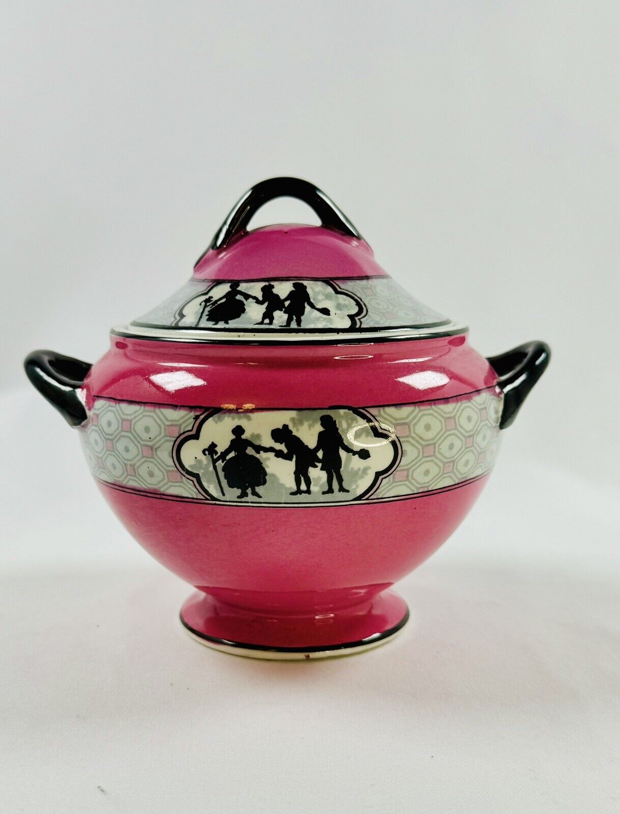 Baker & Co. Ltd. England Silhouette Sugar Bowl Hot Pink Early-Mid 1900s Antique.