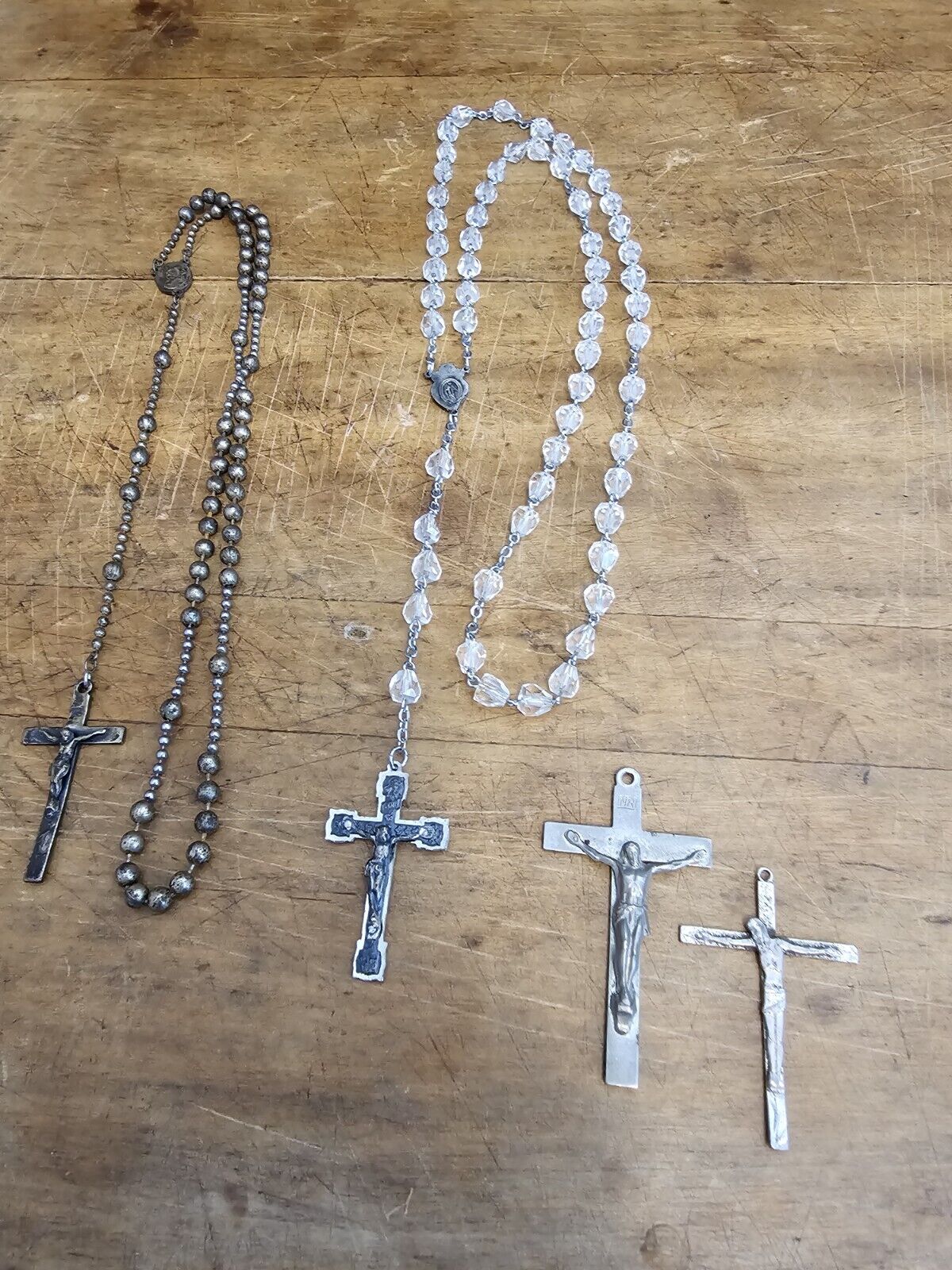 Lot Of Vtg Rosarys/Crucifix Cross Pendants One Sterling Signed Grenci Religious 