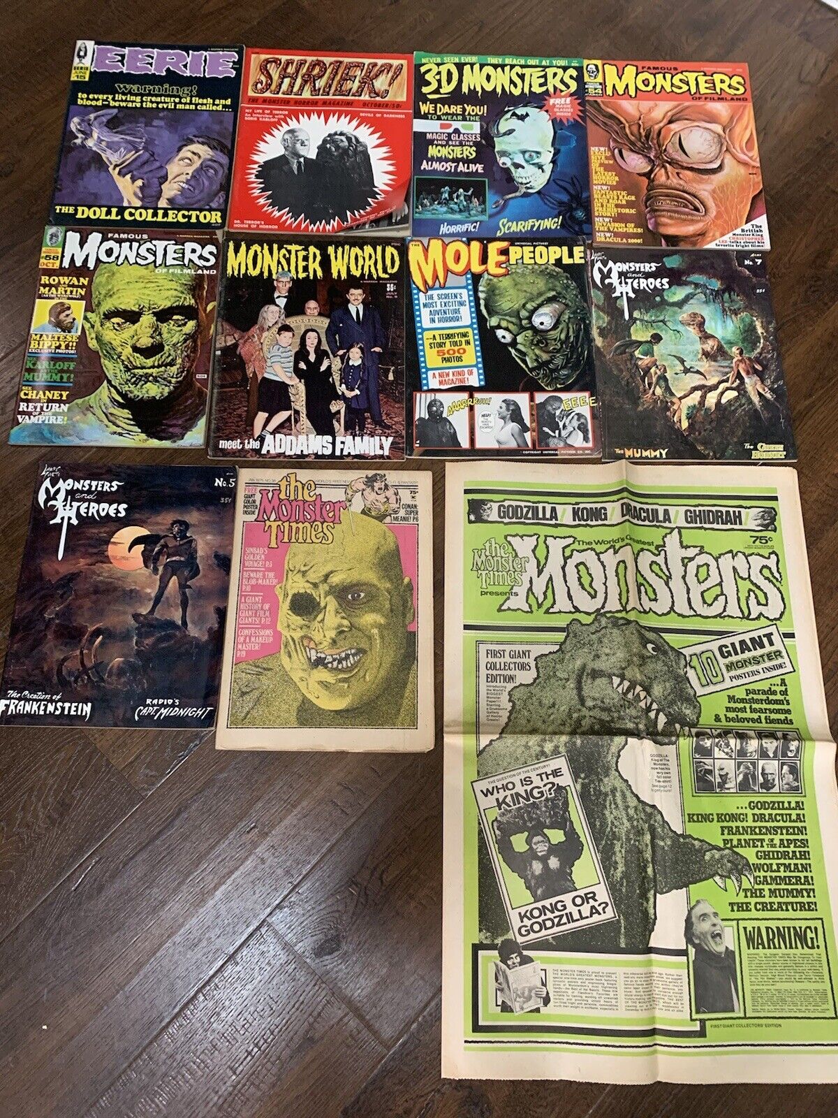11 Monster Horror Magazines Famous Monsters Monster World FN- LOT 61424-1