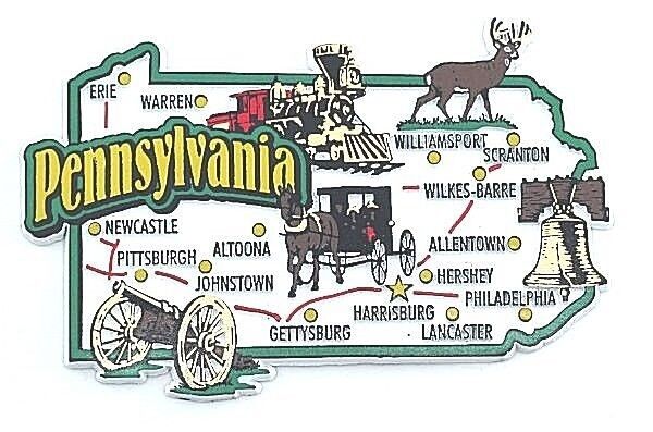 PENNSYLVANIA STATE MAP AND LANDMARKS COLLAGE FRIDGE COLLECTIBLE SOUVENIR MAGNET