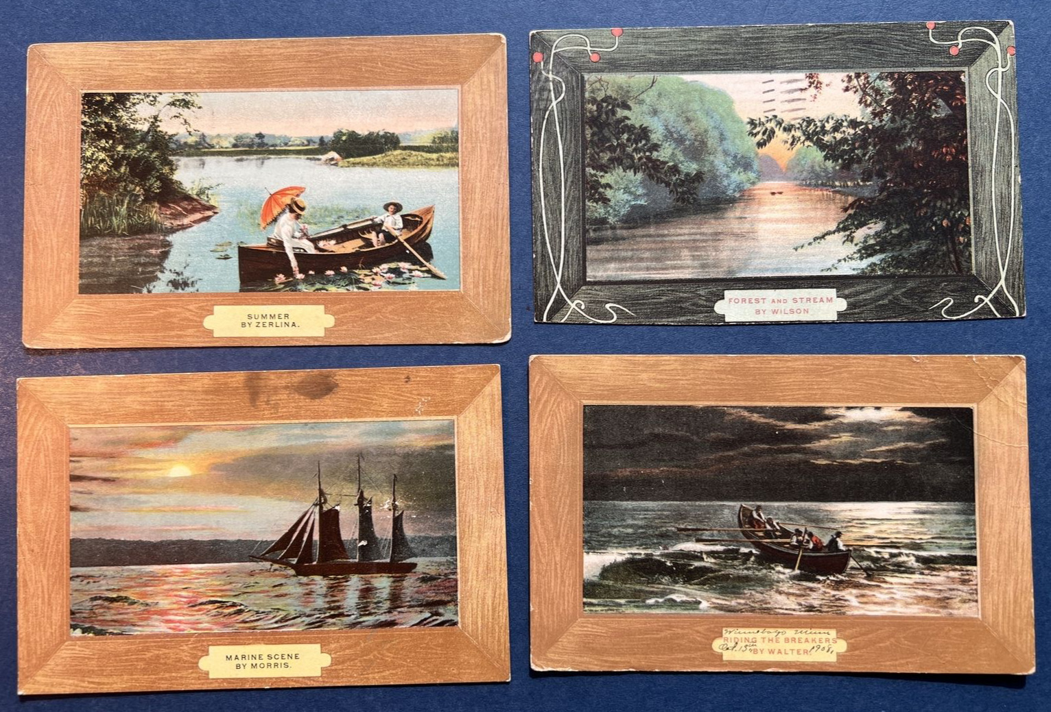 SET 4 Greetings Antique Postcards. Paintings Style. Ships. PUBL: Illustrated