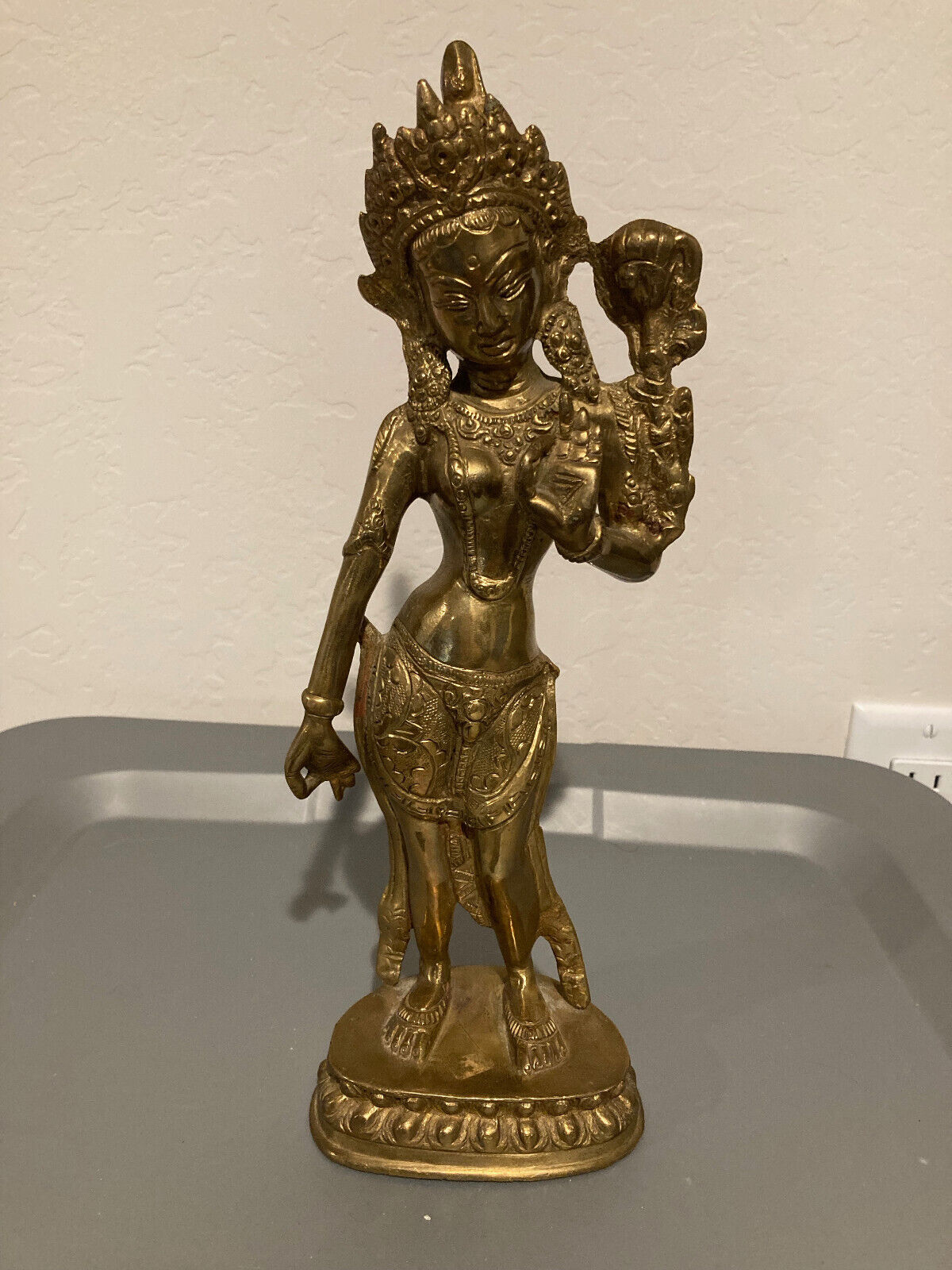 Goddess Standing Tara Statue Bronze India 12 Inches Tall