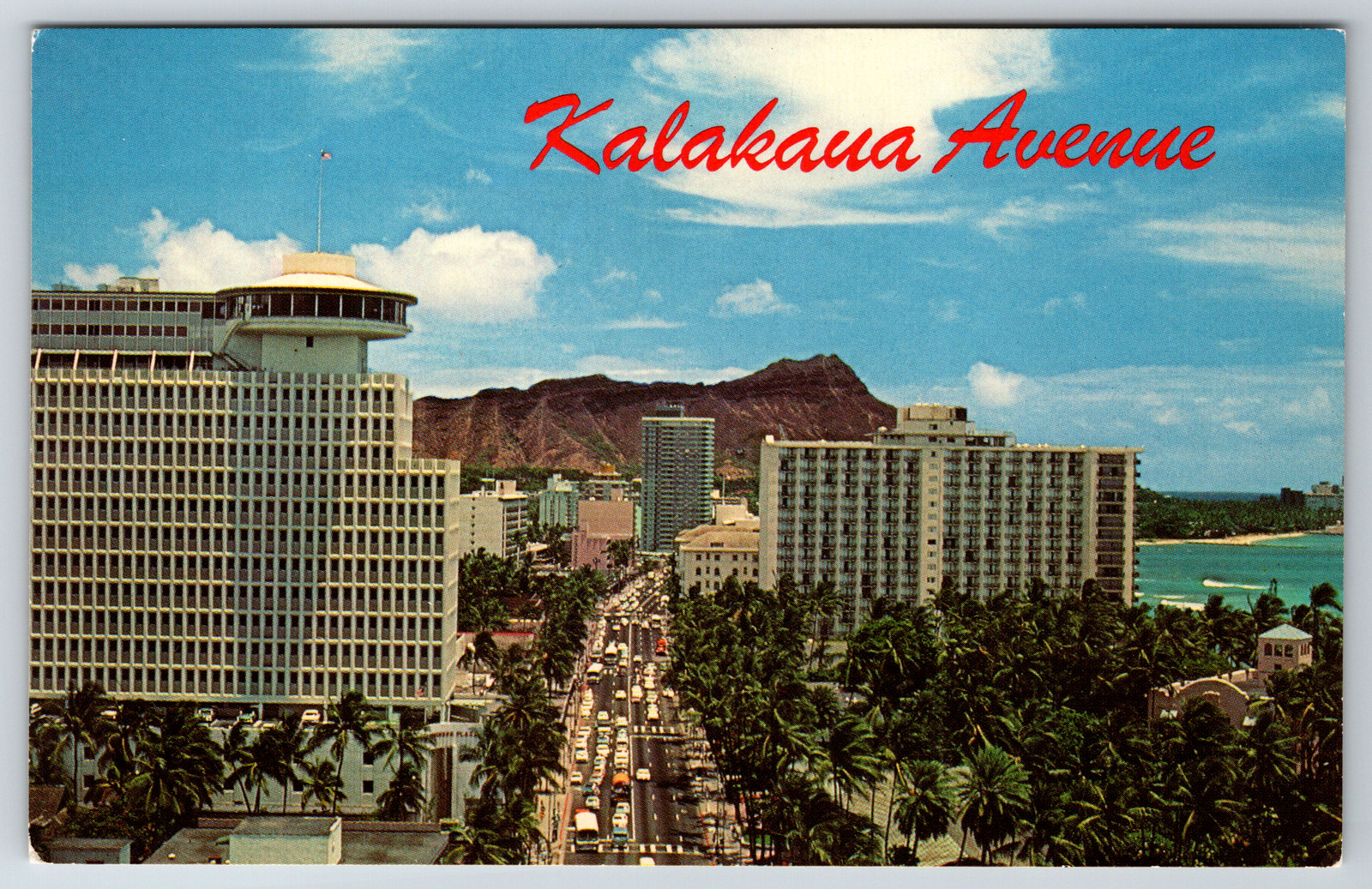c1960s Kalakaua Avenue Waikiki Hawaii Vintage Postcard