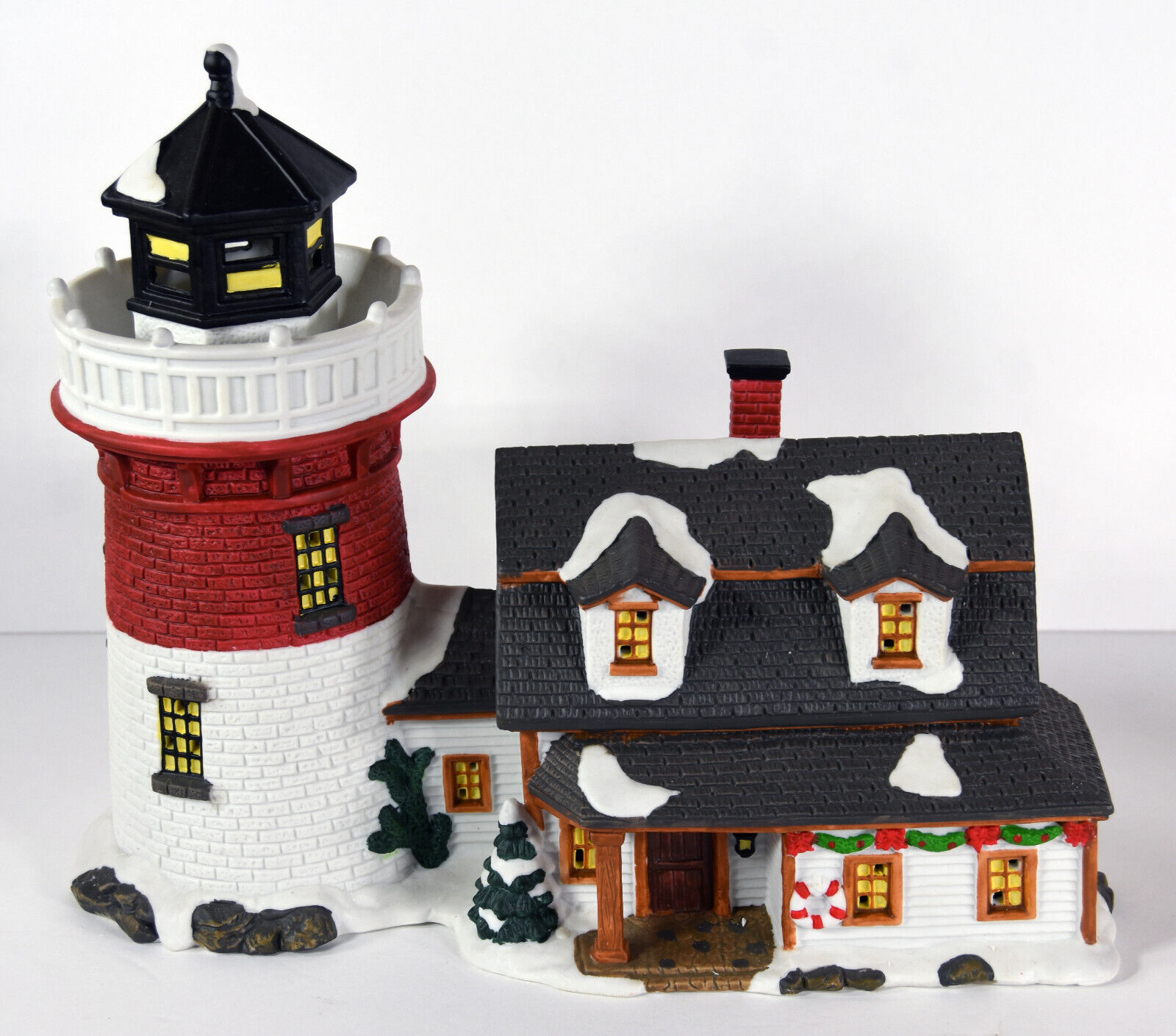 Vtg 2000 Bull Point Lighthouse Porcelain Victorian Lighted Village Christmas
