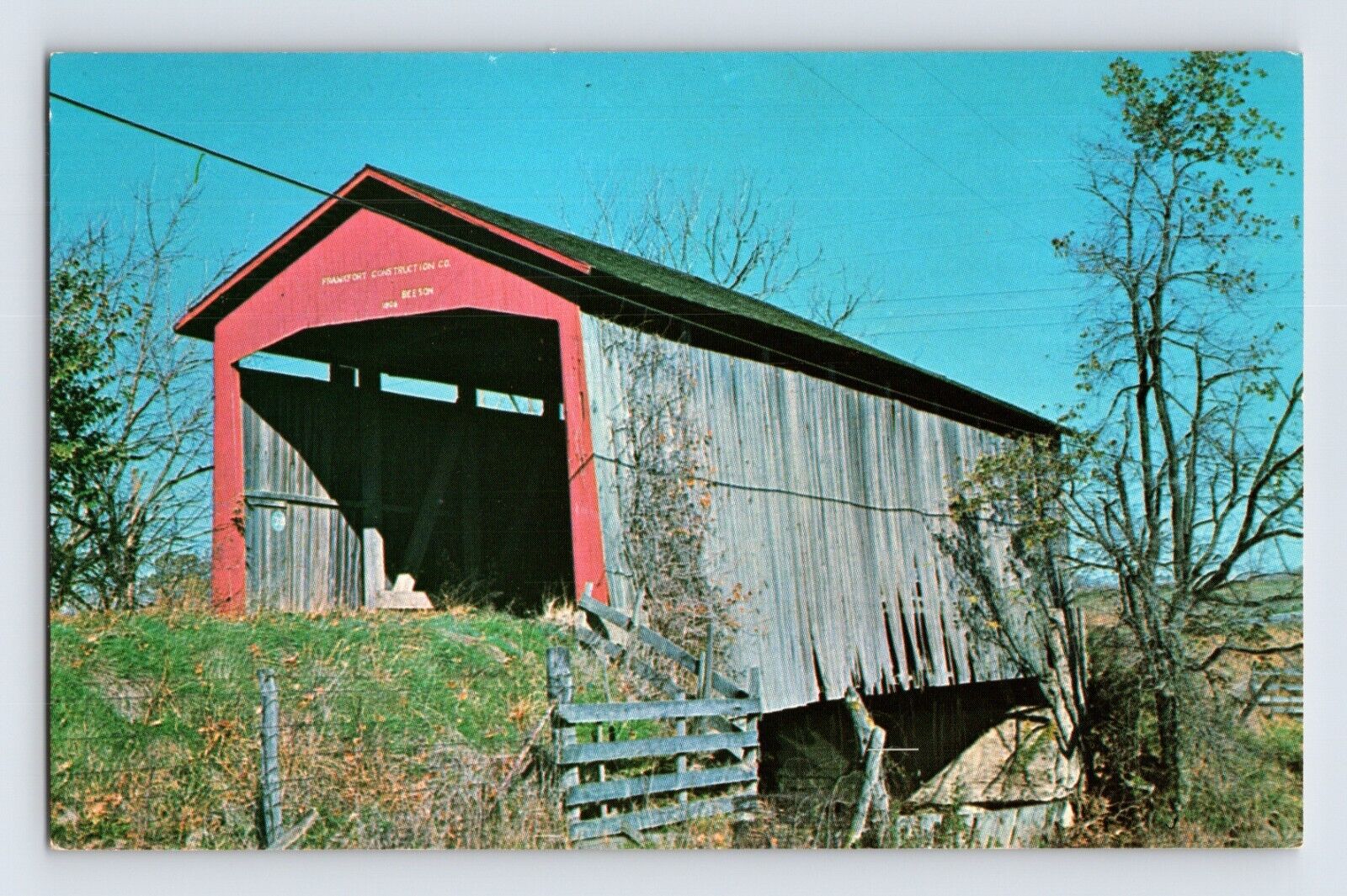 Postcard Indiana Marshall IN Beeson Covered Bridge Roaring Creek 1970s Unposted