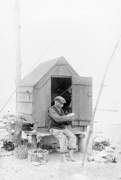 Fisherman Preparing His Line Before Angling France 1908 Old Photo