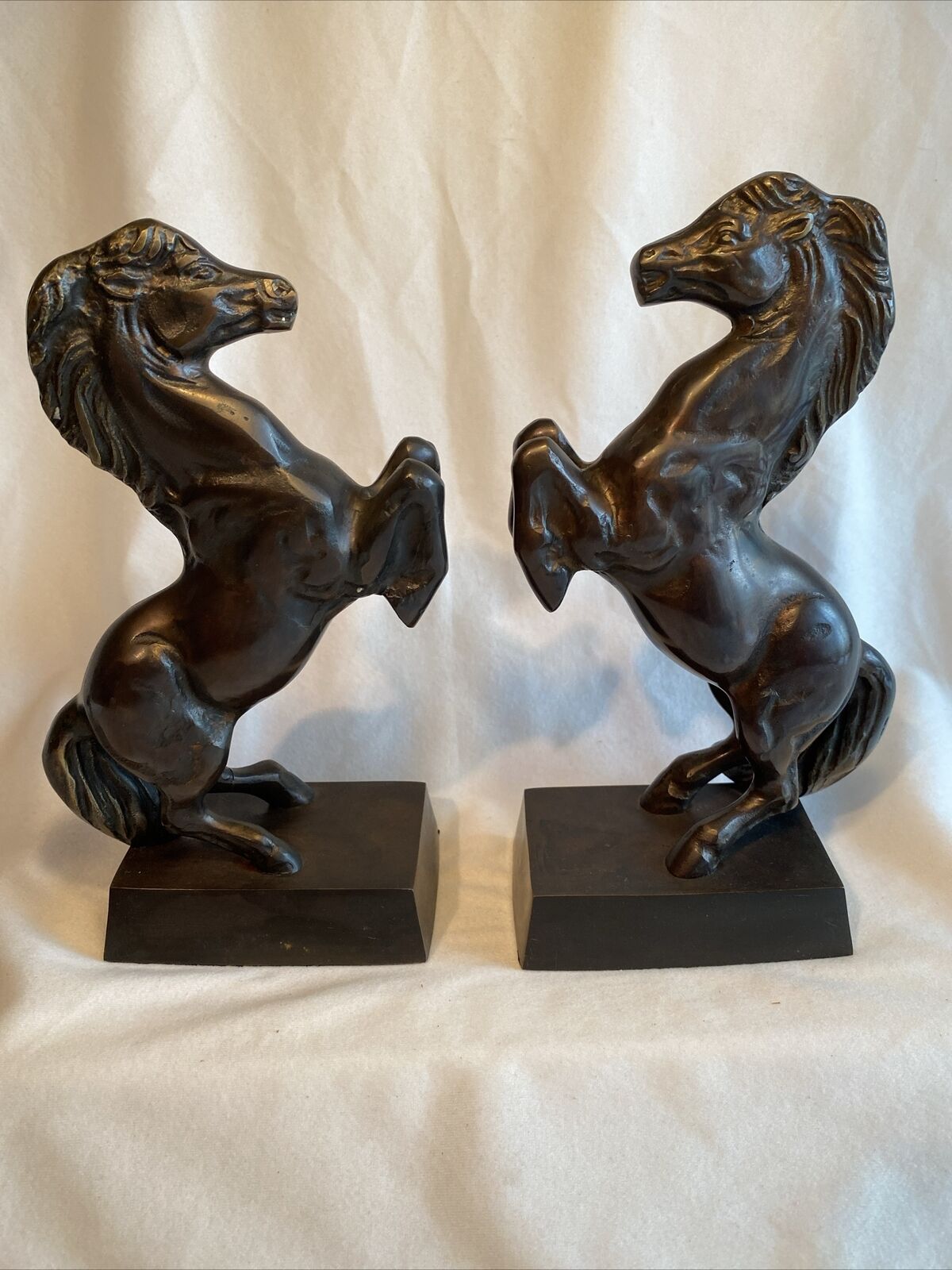 Pair Of Vintage Bronze Plated Rearing Stallion Horse Bookends