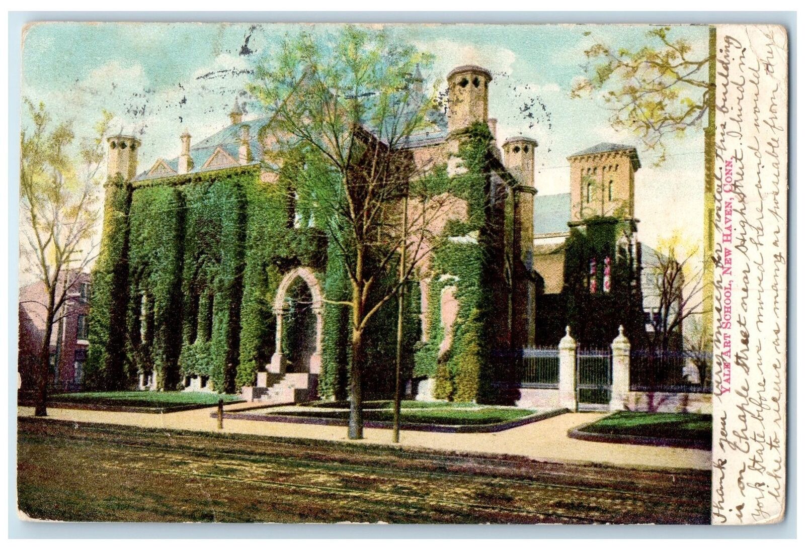 1907 Yale Art School Exterior Roadside New Haven Connecticut CT Posted Postcard
