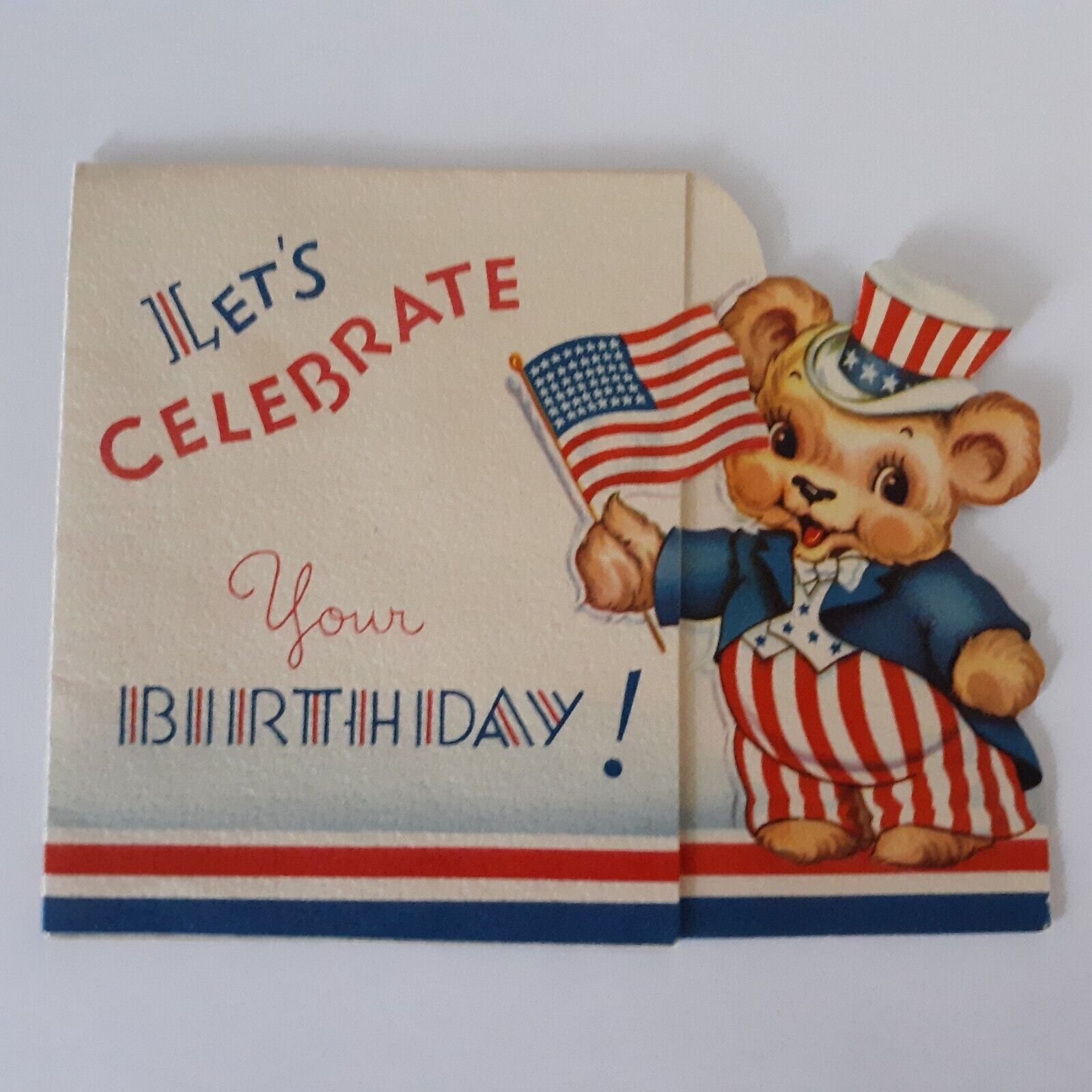 Vintage USA Patriotic 4th July Bear Birthday Card Used